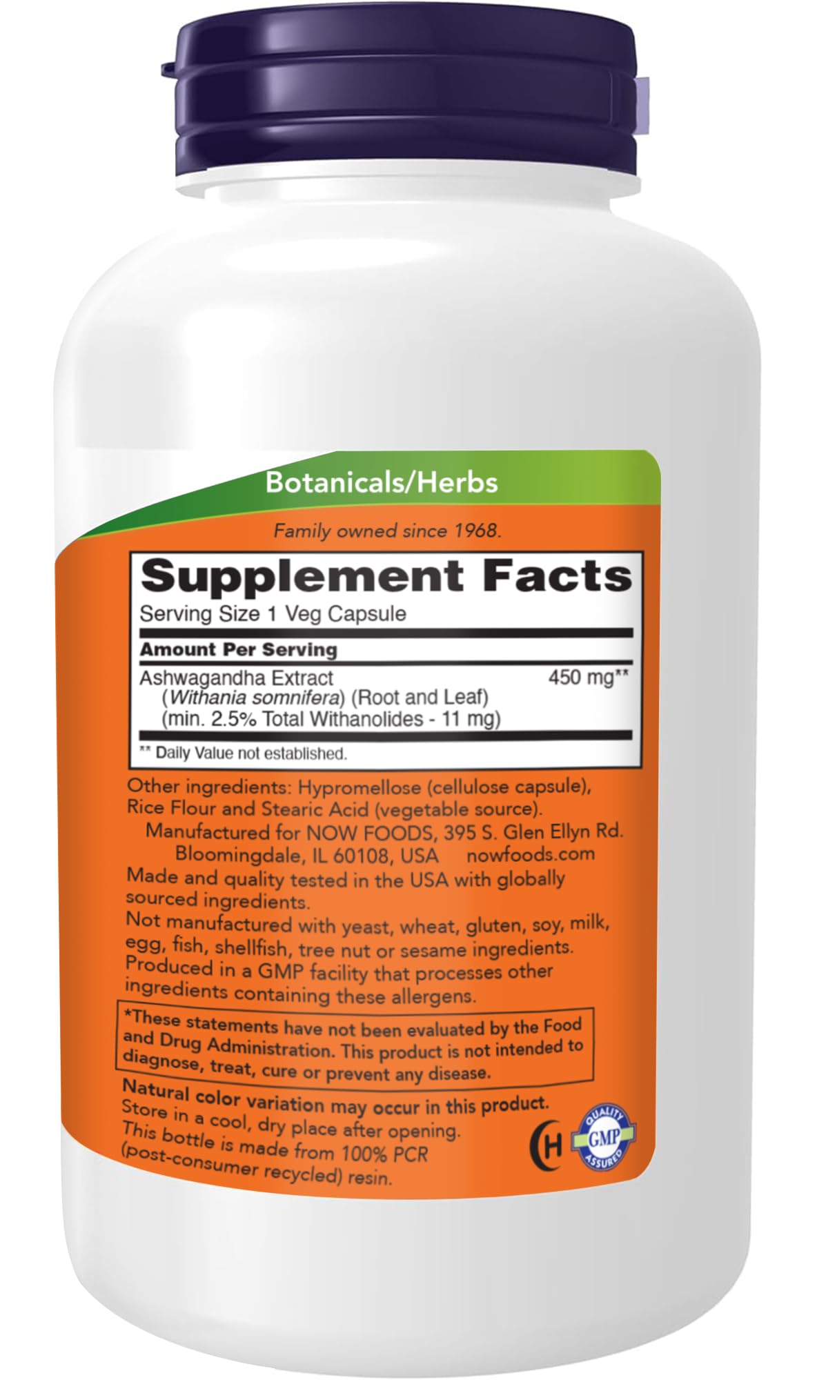 NOW Foods Ashwagandha Extract 450 mg, cápsulas veganas para rutina diaria.
