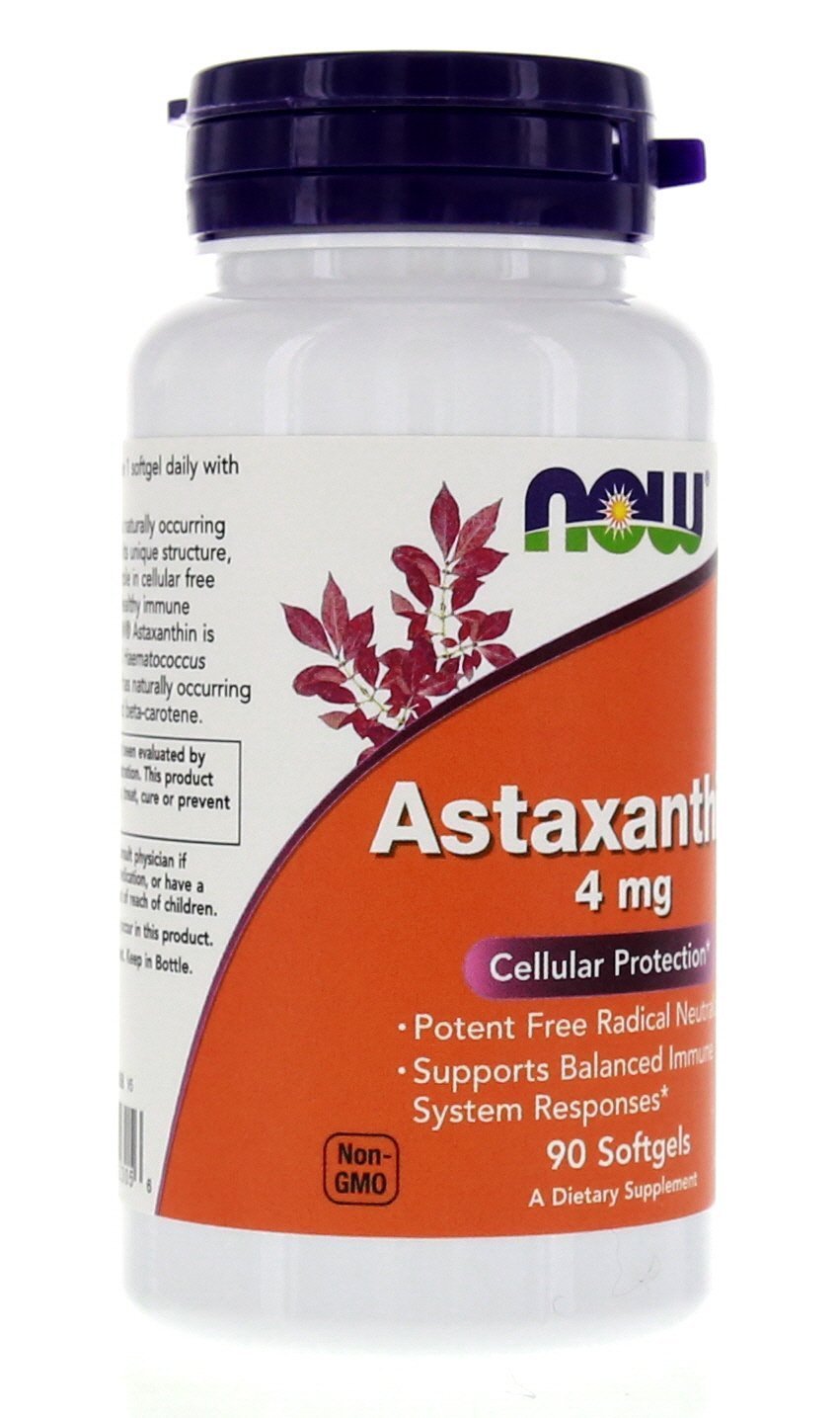 NOW Foods Astaxantina 4 mg, apoyo celular con beneficios antioxidantes diarios.