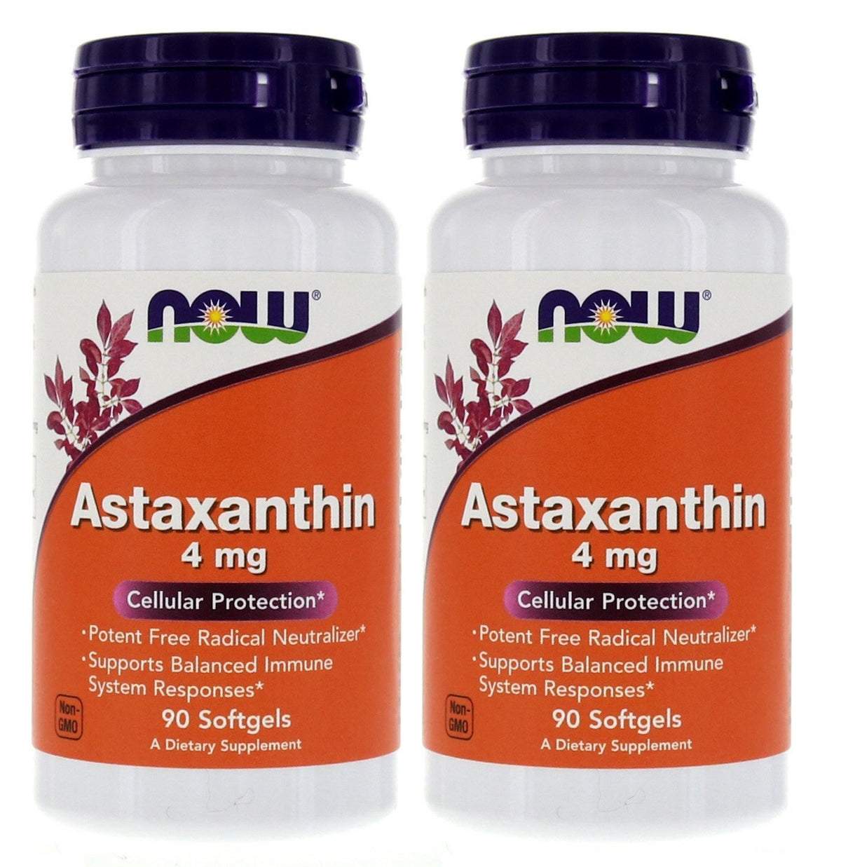 NOW Foods Astaxantina 4 mg, cápsulas blandas en botella, apoyo antioxidante diario.