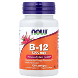 NOW Foods B-12 masticables 1000 mcg, frasco de 100, apoyo al sistema nervioso y energía diaria.