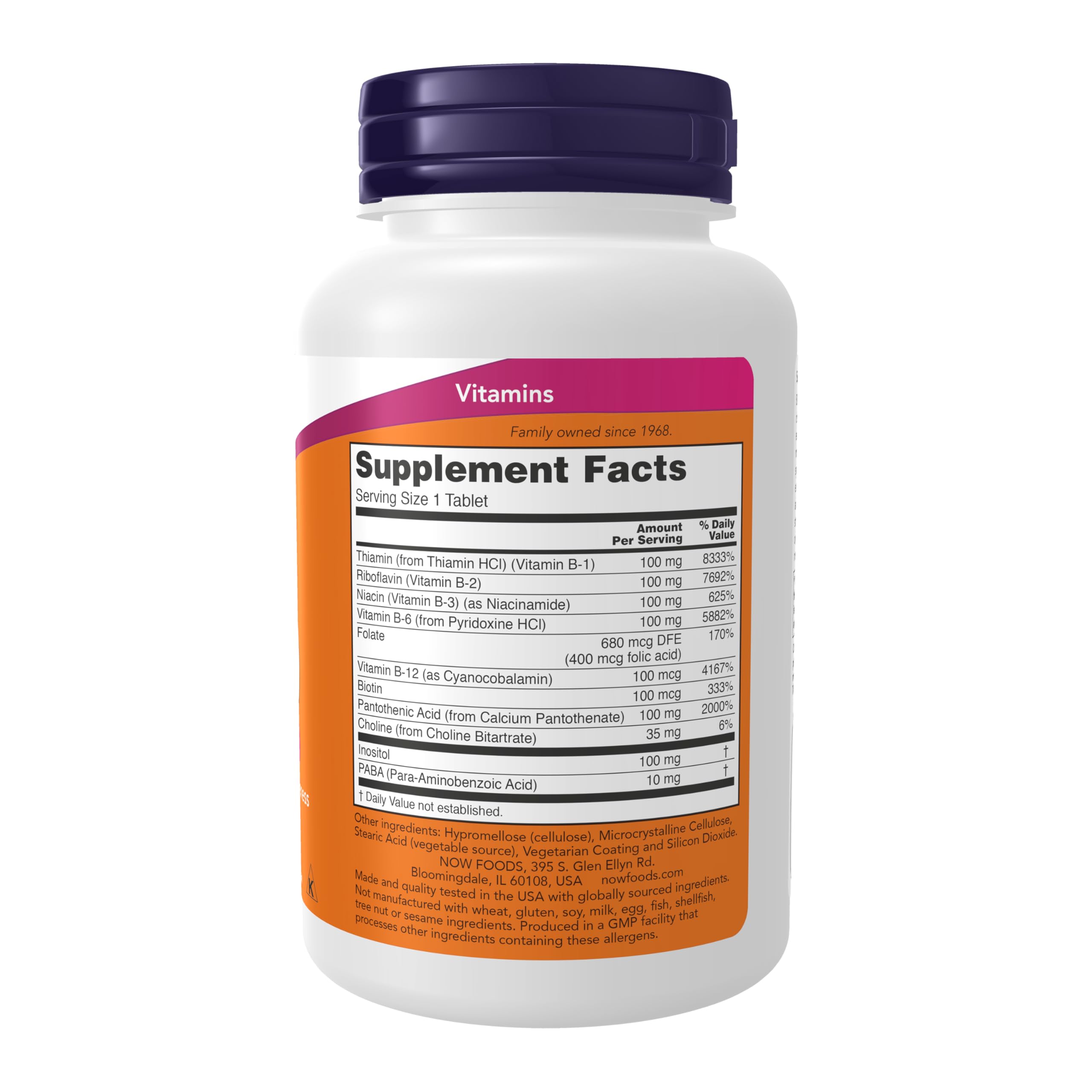 NOW Foods B-100 etiqueta detallada para la salud del sistema nervioso