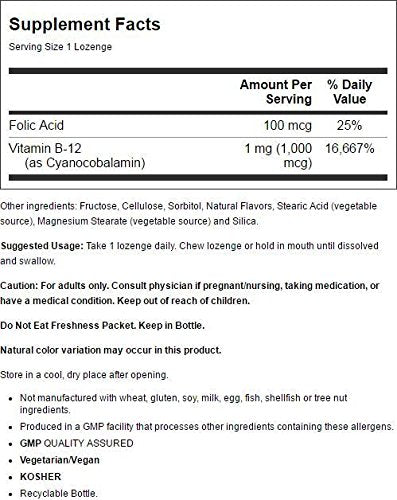 NOW Foods B-12 1000mcg, etiqueta del envase, facilita la planificación de la ingesta diaria