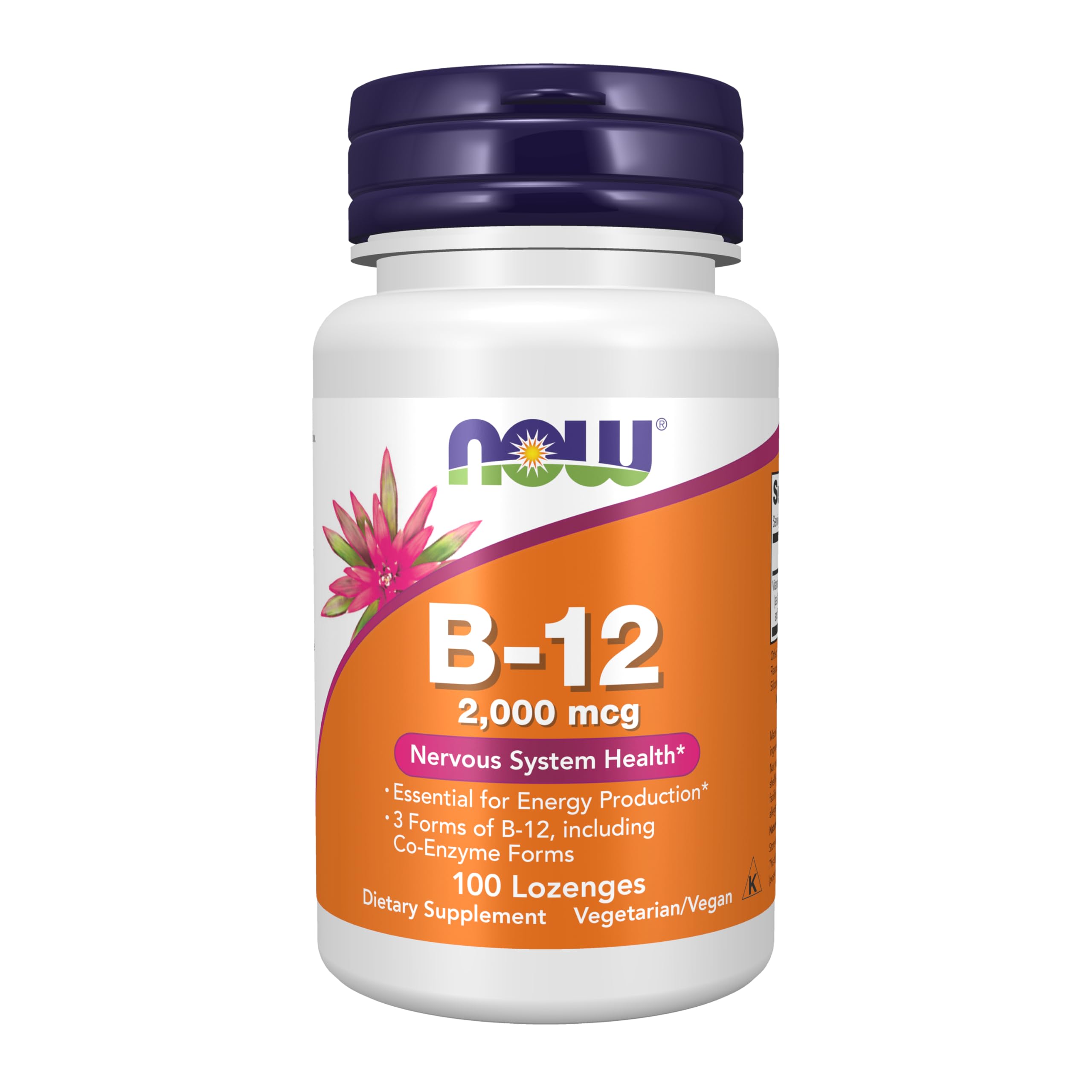 NOW Foods B-12 2000 mcg, botella de tabletas en primer plano