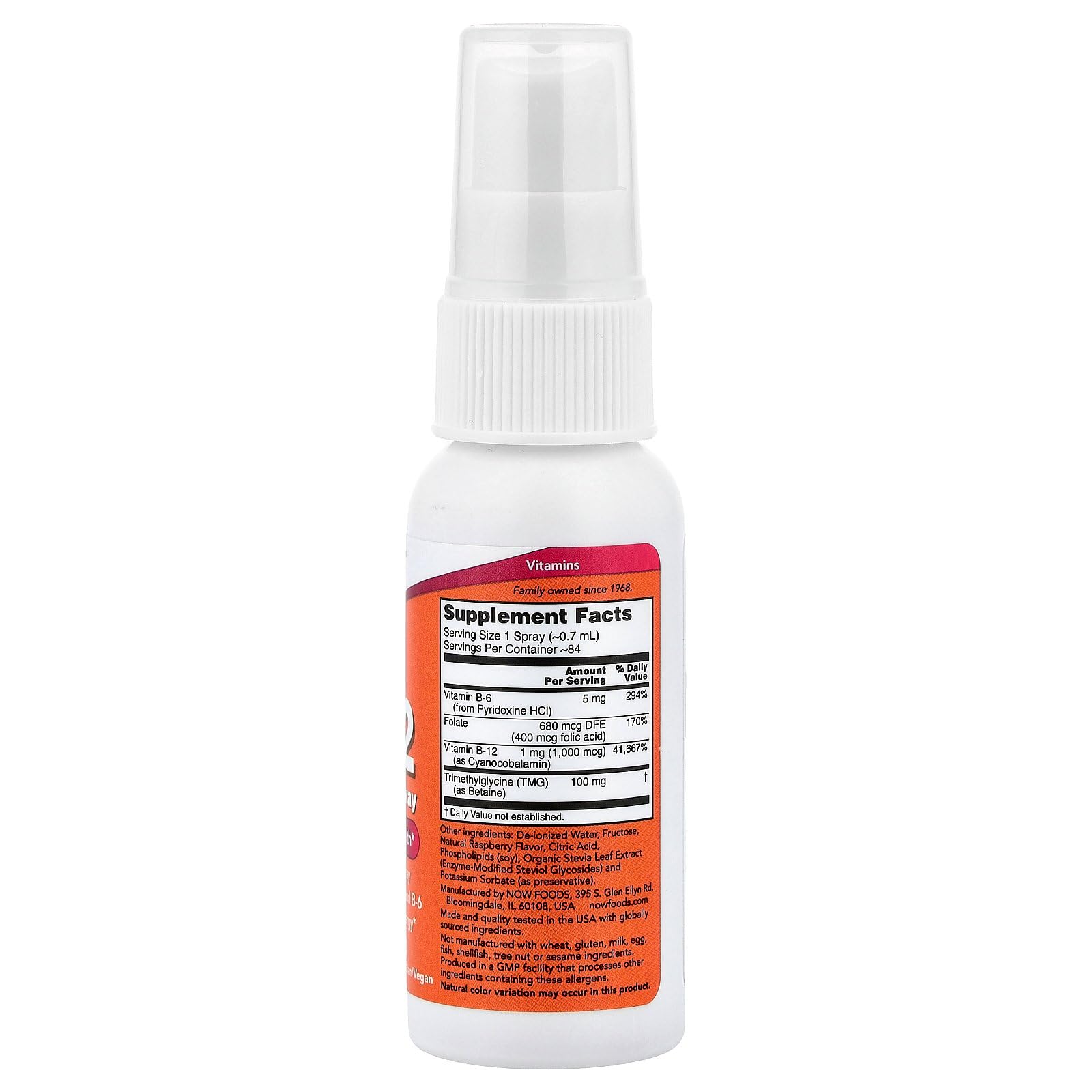 NOW Foods B-12 Lipospray boquilla detalle, aplicación rápida y suave