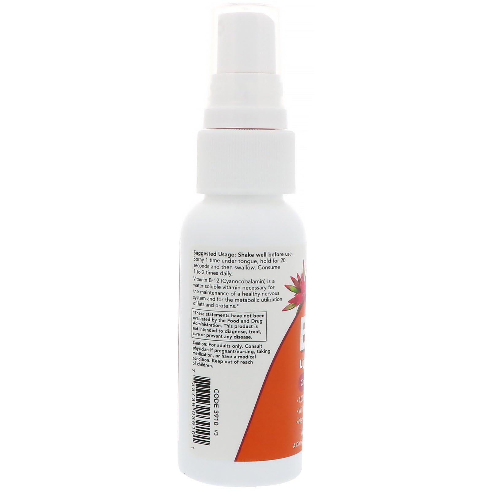 NOW Foods B-12 Lipospray en mano, conveniente para consumo diario