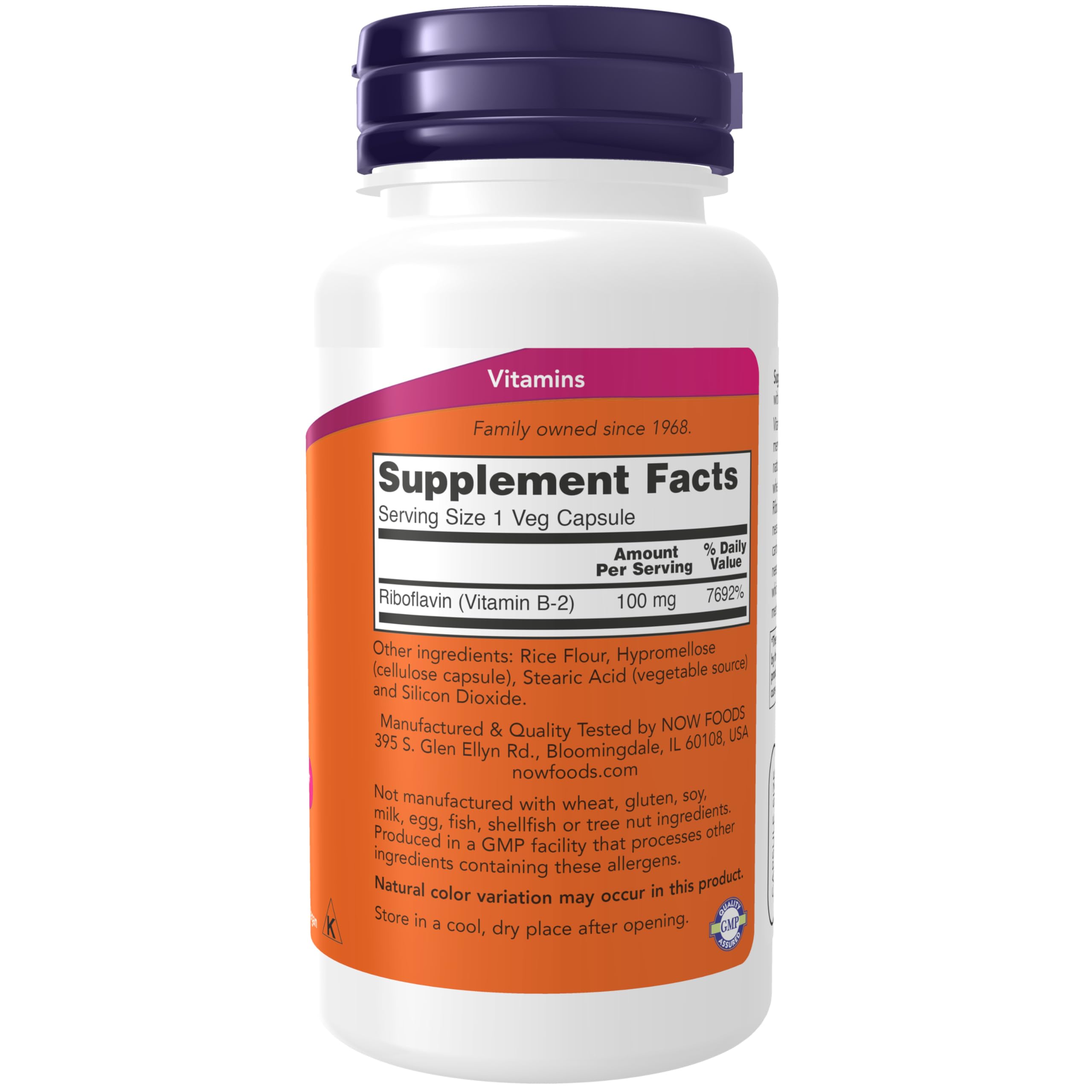 NOW Foods riboflavina cápsulas para uso diario con comida