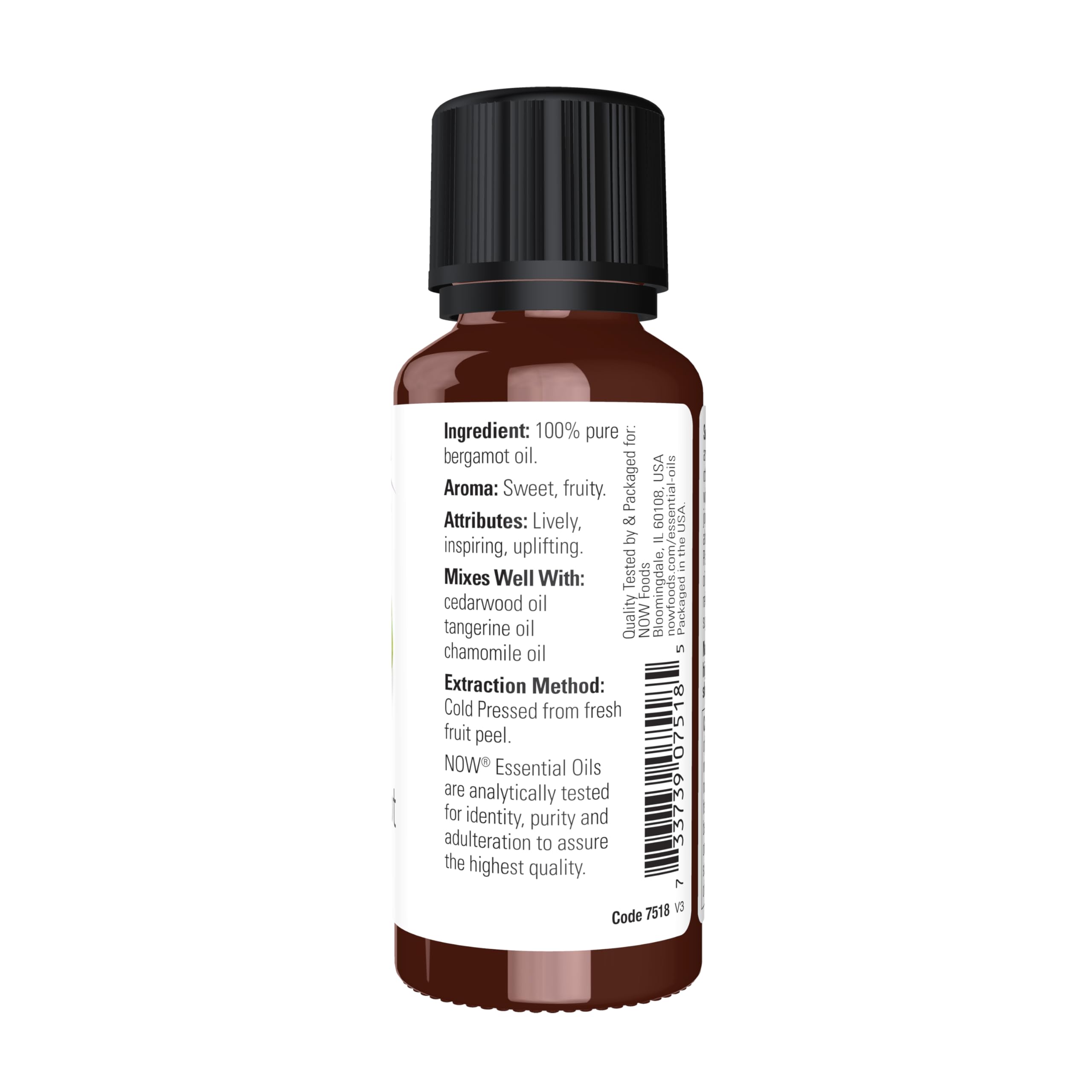 NOW Foods Bergamot Oil gota vertida, ideal para difusor o mezclas.