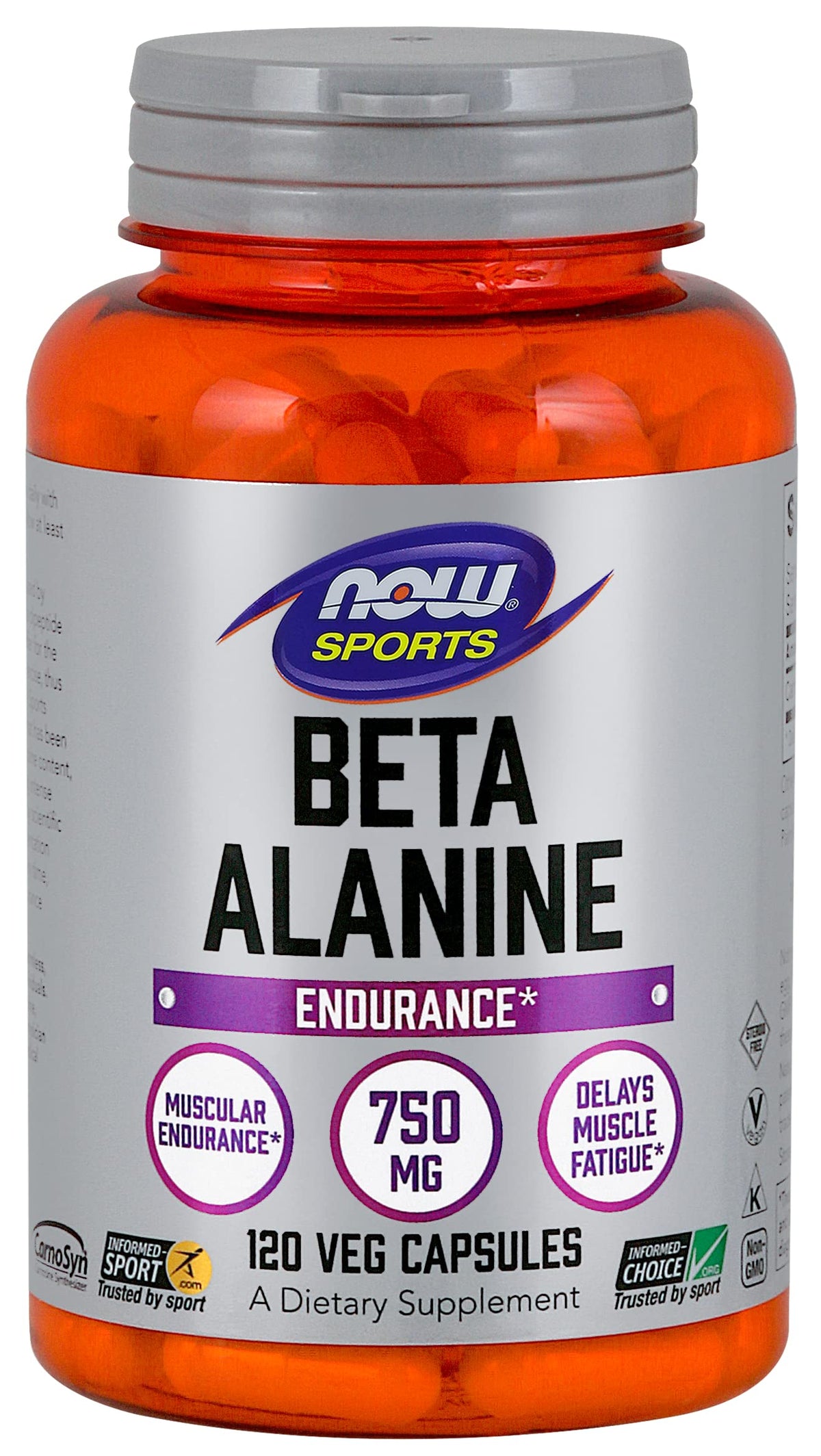 NOW Foods Beta-Alanine cápsulas, frascos, formato doble para entrenamientos intensos y rutinas.