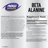 NOW Foods Beta-Alanine paquete cápsulas, etiqueta visible, posibilidad de mayor resistencia en series cortas.