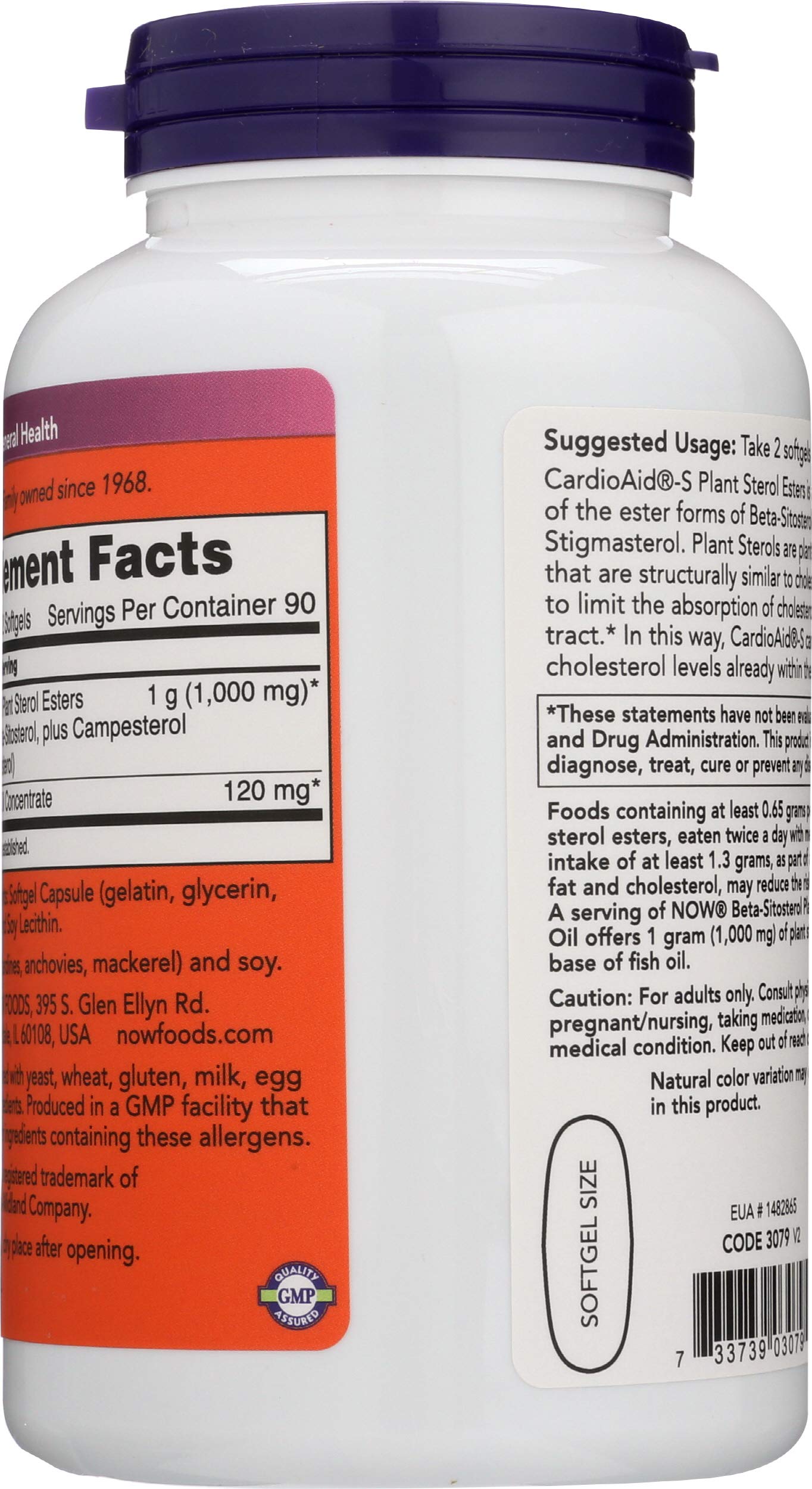 NOW Foods Beta-Sitosterol, etiqueta del envase con lista de ingredientes para apoyo diario.