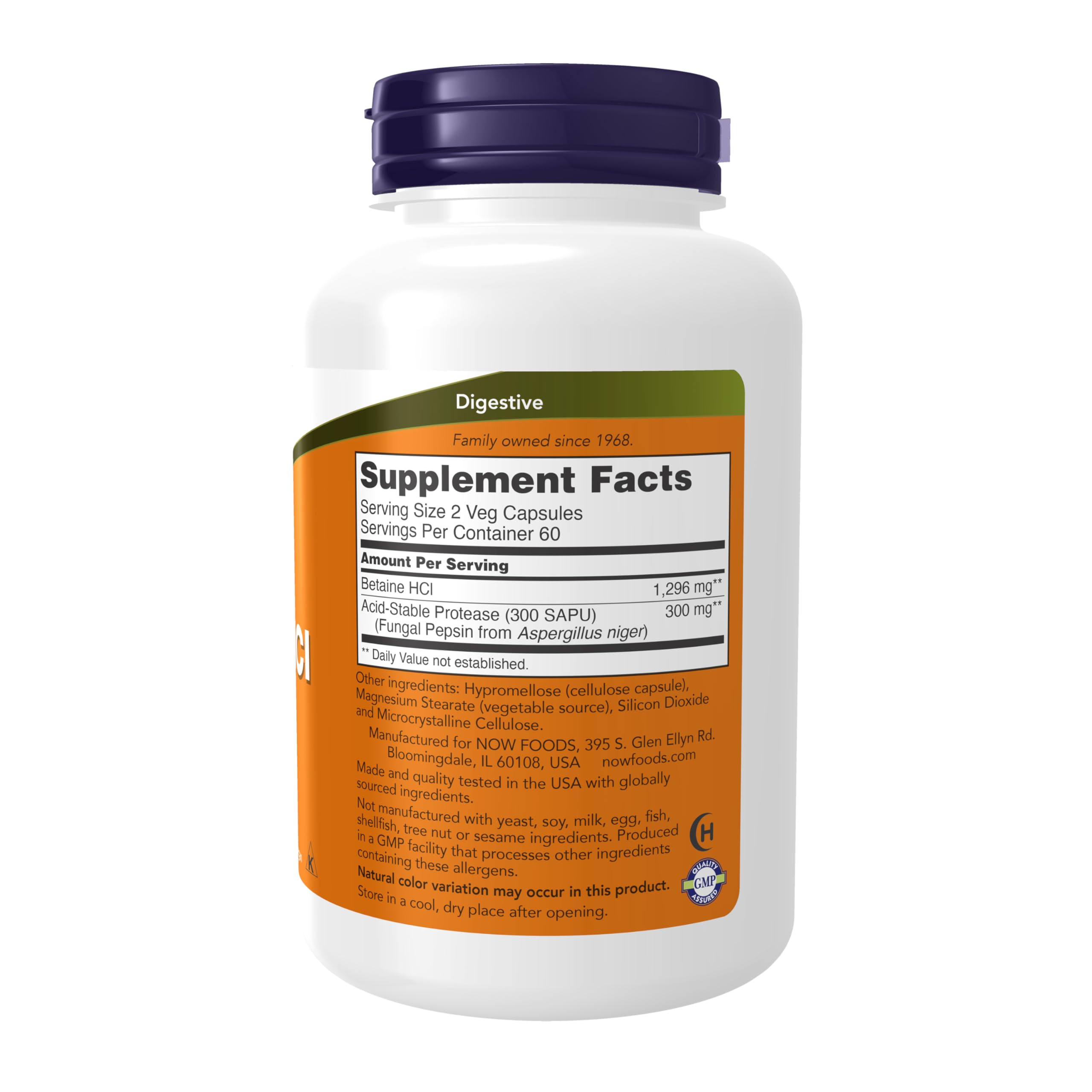 NOW Foods Betaine HCl fórmula vegetariana con proteasa estable para digestión