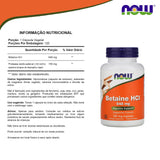 Frasco de Now Foods Betaína HCl con Pepsina en envase visible para rutina digestiva