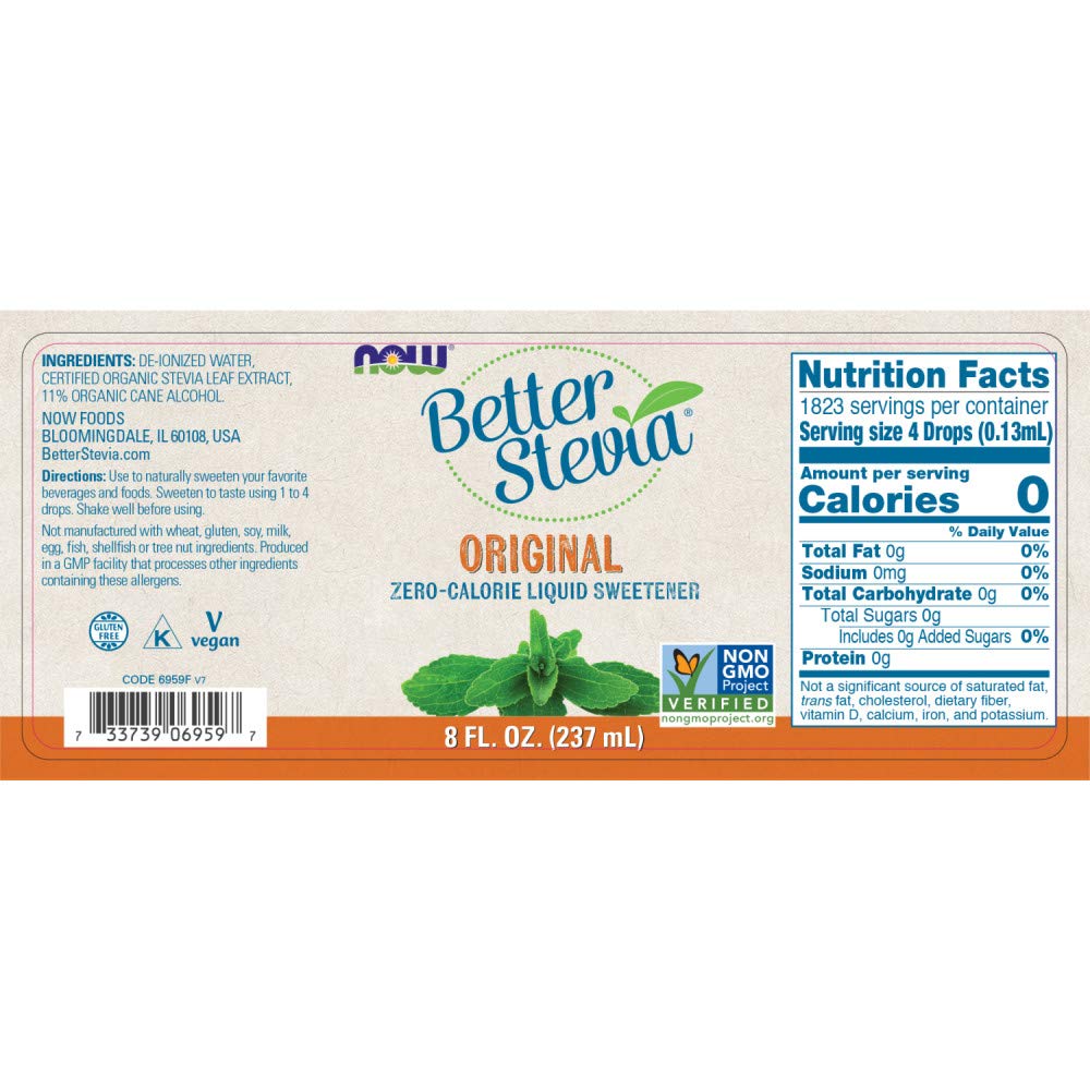 NOW Foods Better Stevia Original gotas disolución rápida para café y té