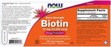 NOW Foods Biotina 10 mg, etiqueta, uso diario para cabello y uñas.