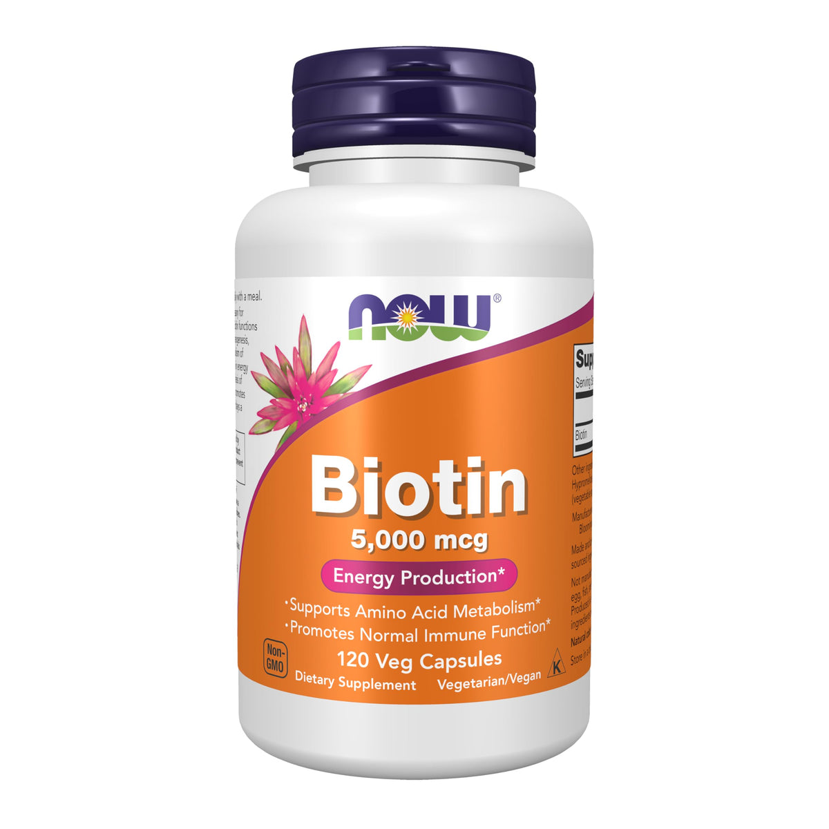 NOW Foods Biotina, botella de 120 cápsulas veganas para uso diario y apoyo energético