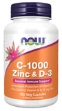NOW Foods C-1000 Zinc y D-3 botella frontal, posible soporte estacional