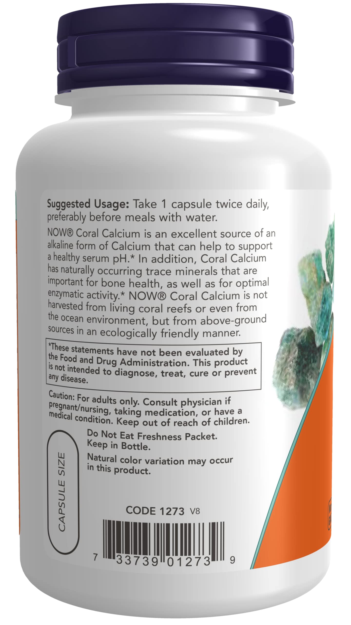 NOW Foods calcio de coral 1000 mg, etiqueta nutricional clara
