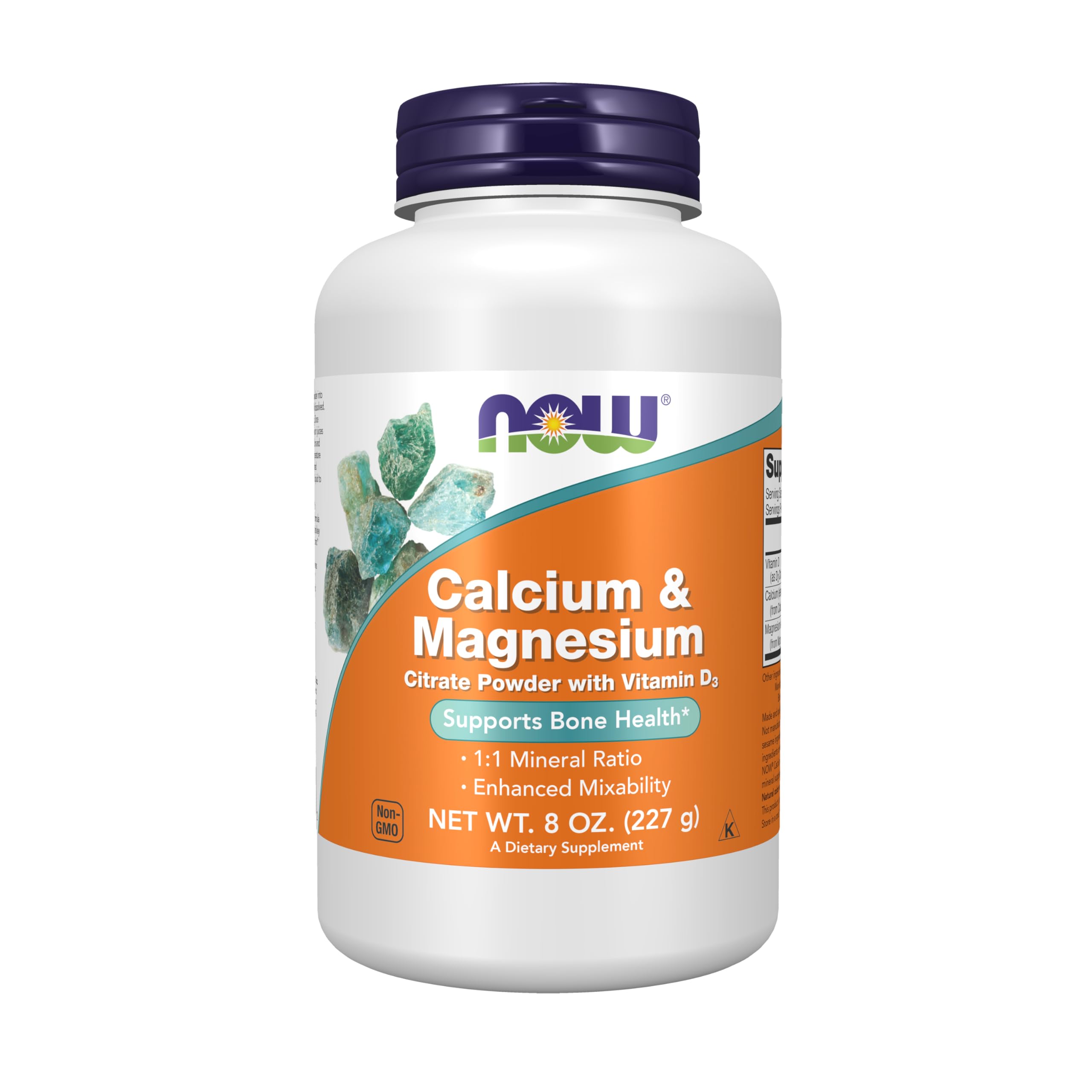 NOW Foods Calcium-Magnesio Citrato Polvo frasco con vitamina D3 para soporte óseo.