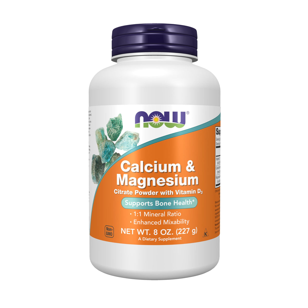 NOW Foods Calcium-Magnesio Citrato Polvo frasco con vitamina D3 para soporte óseo.