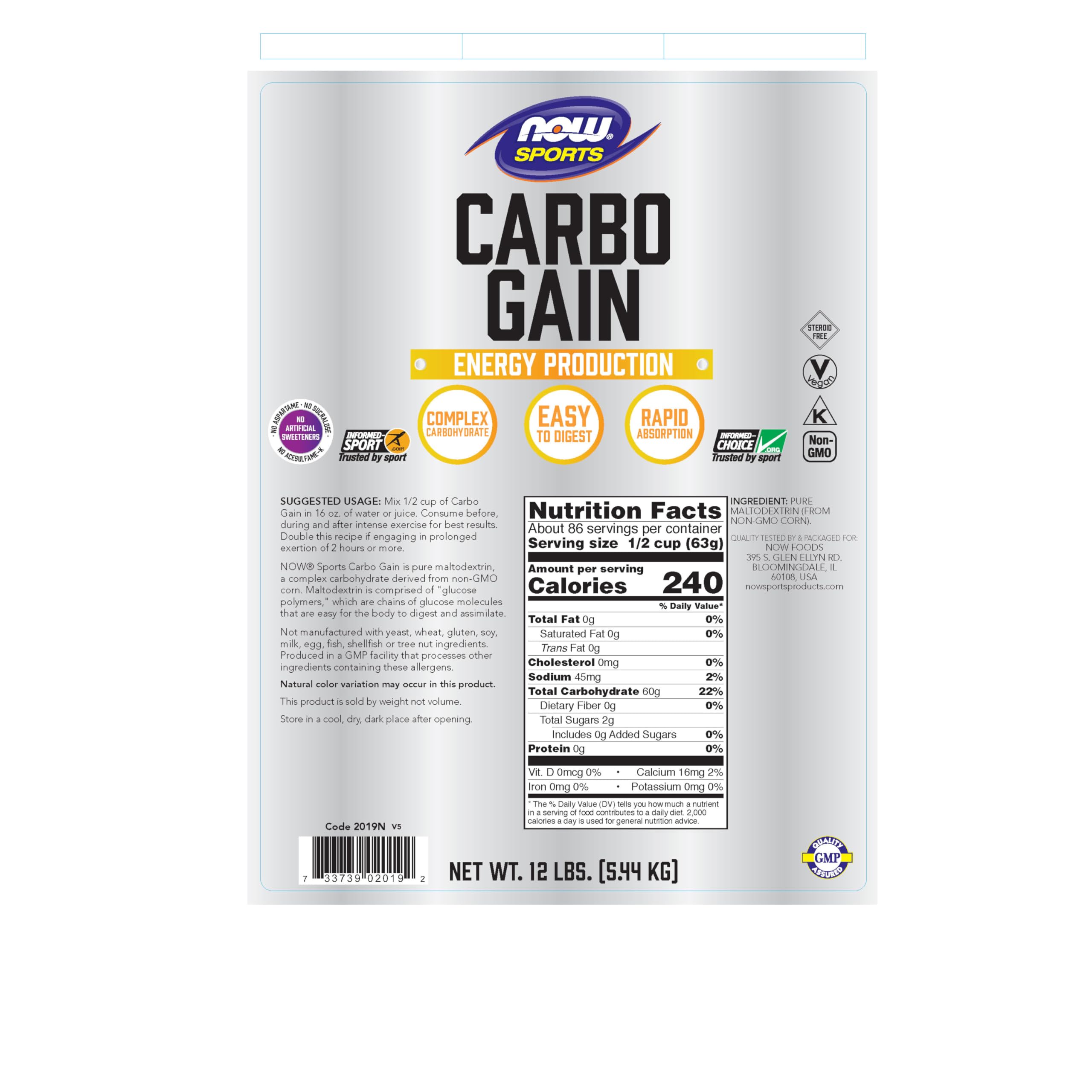 NOW Foods Carbo Gain: cuchara medidora para dosis rápidas durante entrenamientos