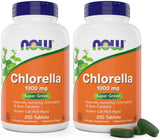 Now Foods Chlorella: vista frontal de la botella con tabletas, opción rápida para la rutina diaria.