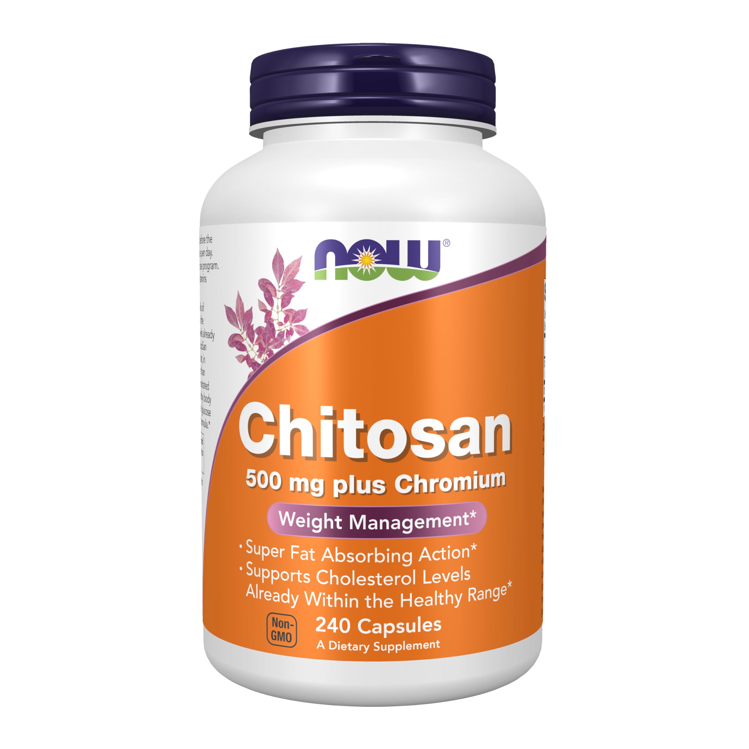 NOW Foods Chitosan 500 mg en bote con alta densidad, posible apoyo a la absorción de grasa.