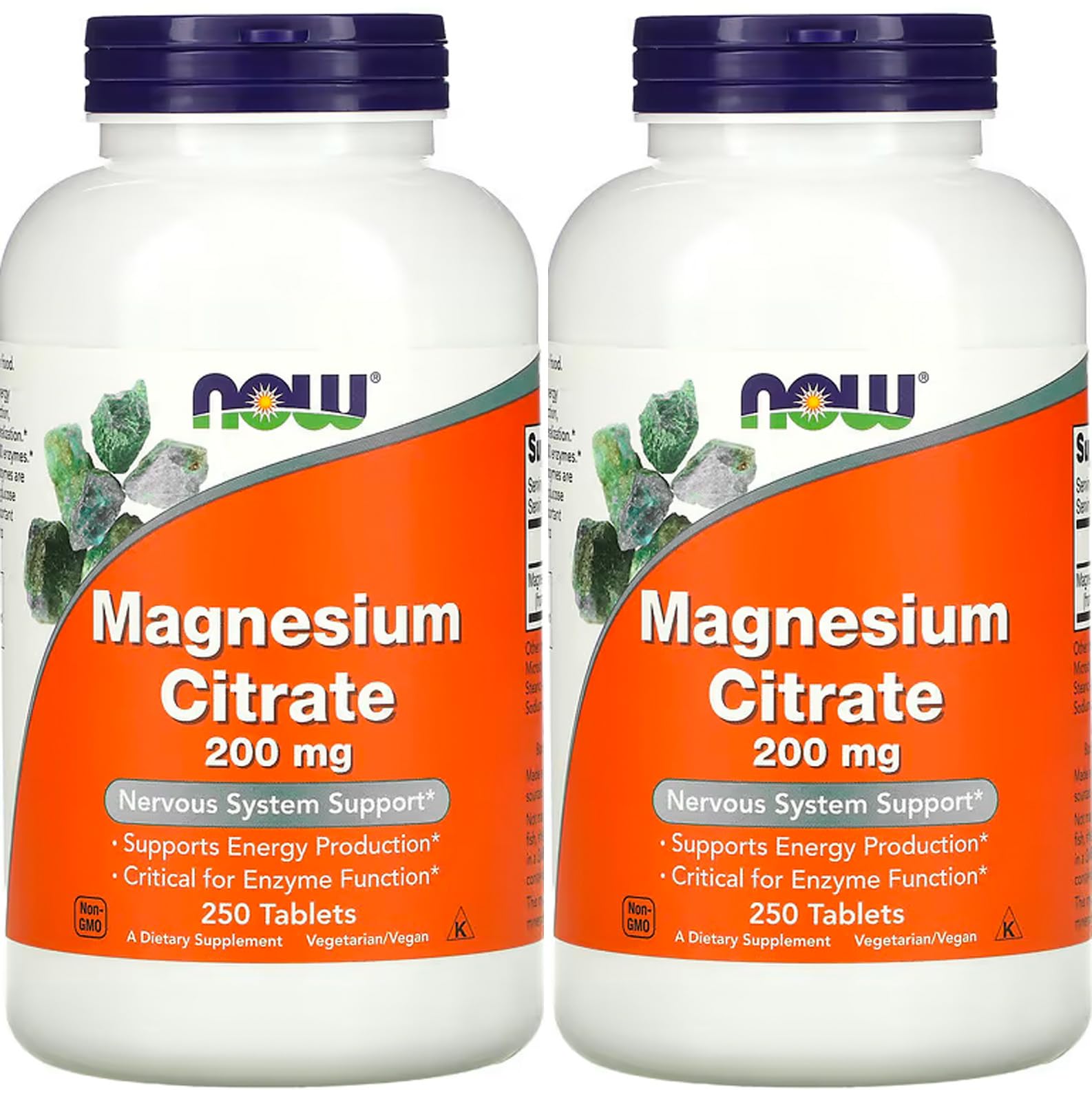 NOW Foods Citrato de Magnesio 200 mg tabletas sin sabor para apoyar metabolismo saludable.