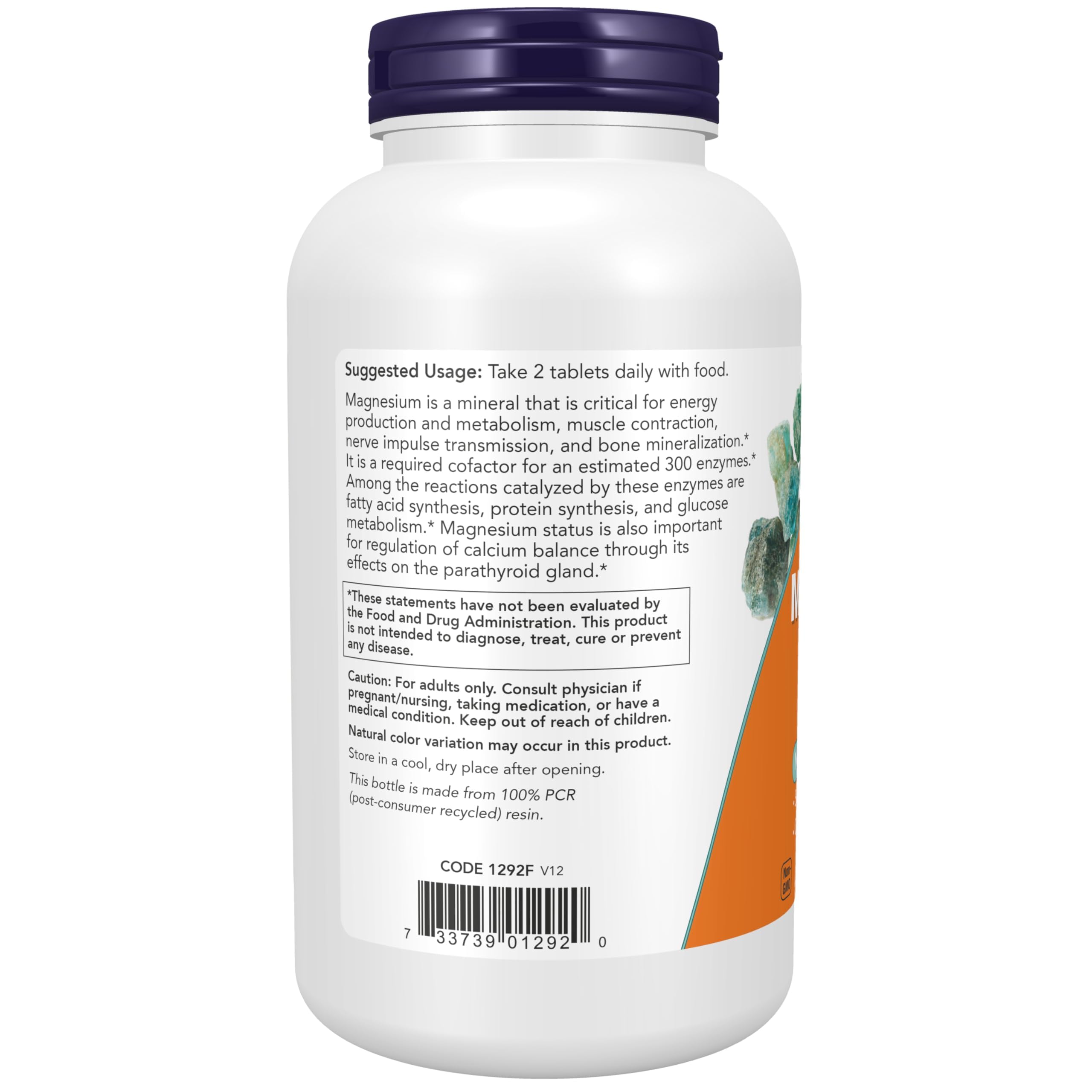 NOW Foods Citrato de magnesio 200 mg, etiqueta con certificaciones de calidad