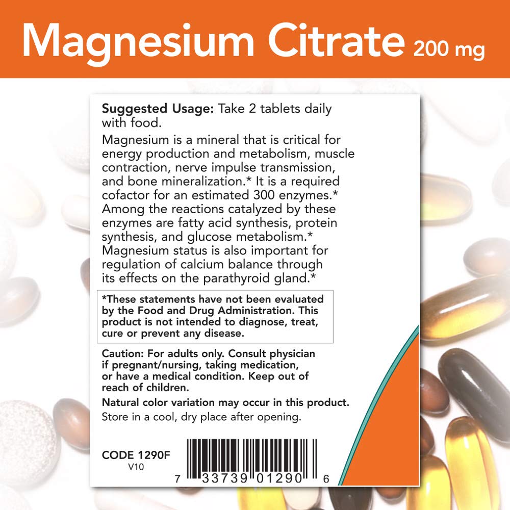 NOW Foods Citrato de Magnesio 200 mg caja de tabletas