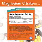NOW Foods Citrato de Magnesio 200 mg etiqueta frontal visible