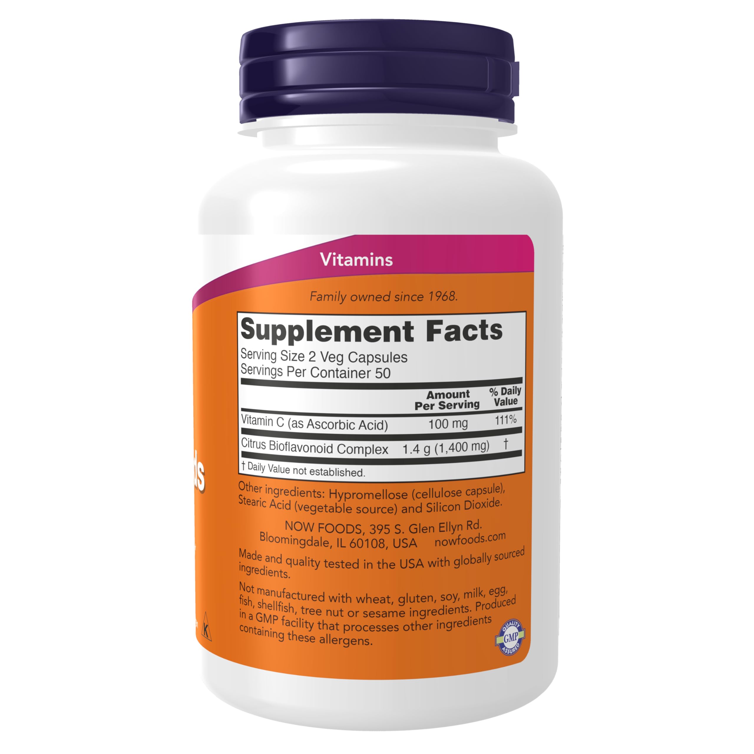 NOW Foods Citrus Bioflavonoids 700 mg etiqueta: lectura clara de nutrientes clave