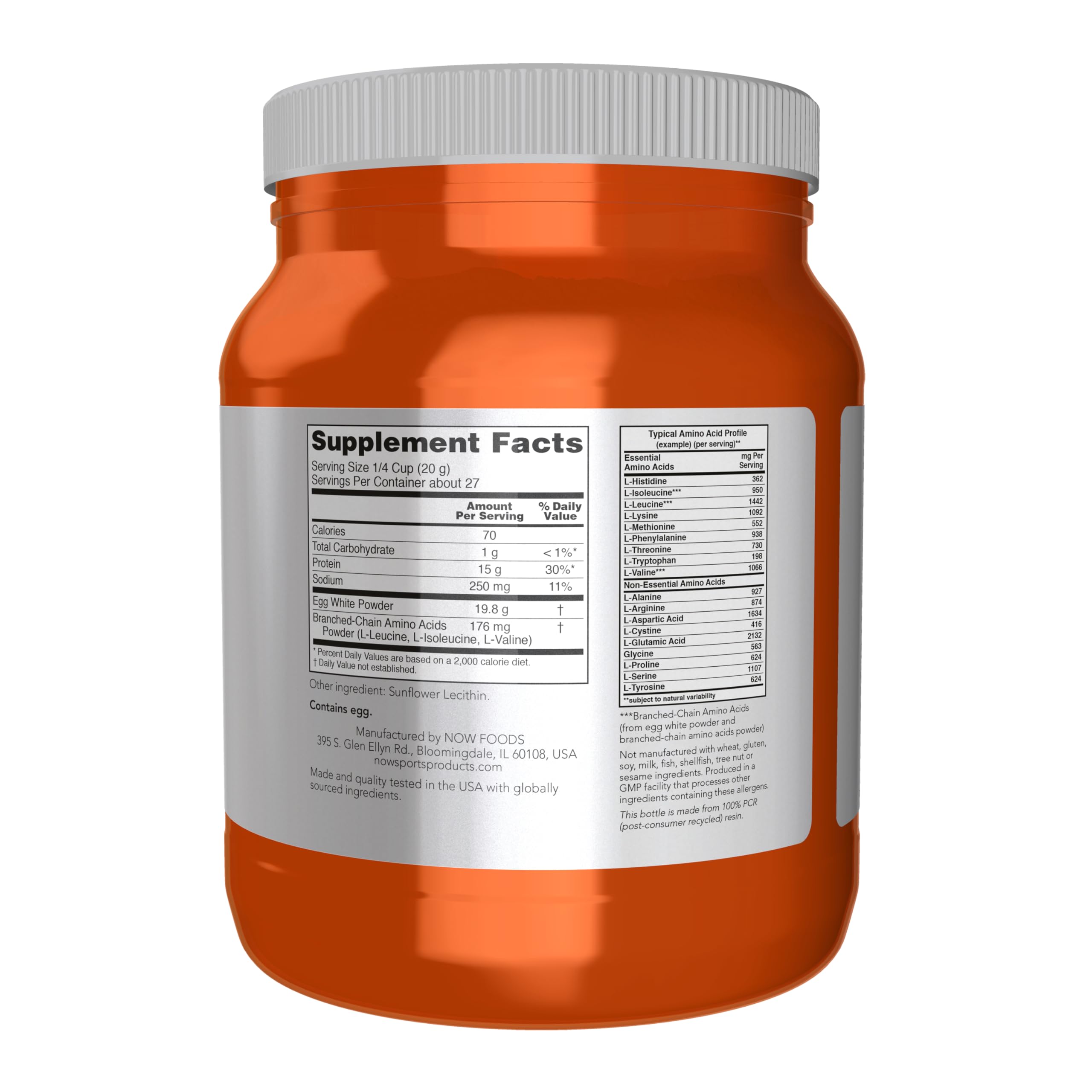 NOW Foods clara de huevo en cucharita medidora, porciones exactas para entrenamientos