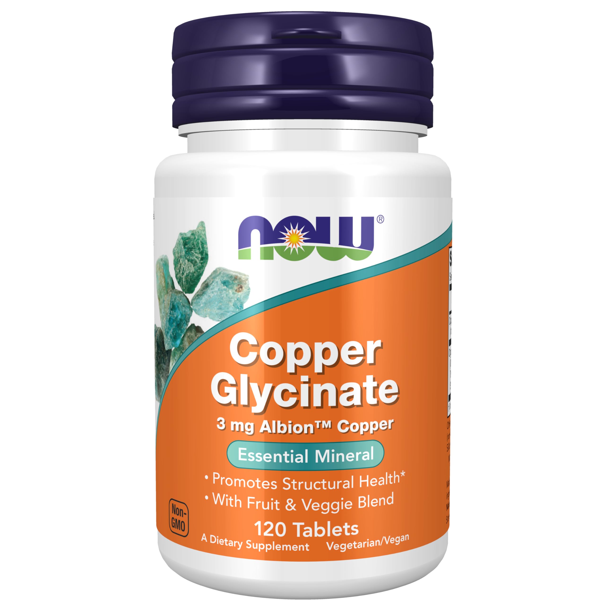 NOW Foods Copper Glycinate Albion: botella con 120 tabletas para soporte estructural potencial