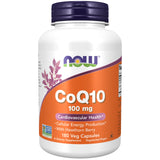 NOW Foods CoQ10 100 mg cápsulas veganas, frasco etiquetado, energía celular.
