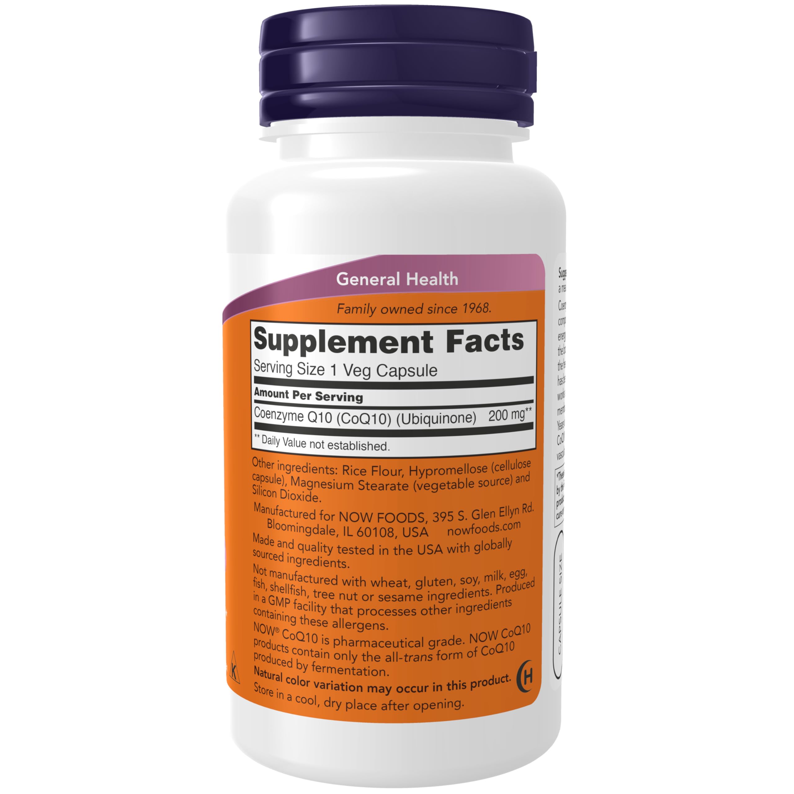 NOW Foods CoQ10: etiqueta frontal que destaca calidad farmacéutica