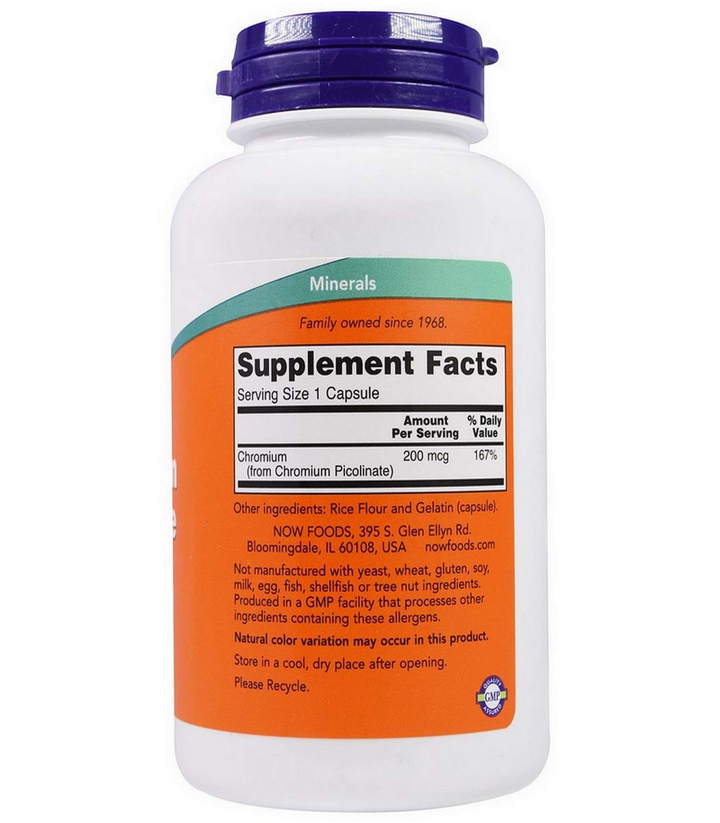 NOW Foods cromo-picolinato 200 mcg, paquete de 2, fácil de incorporar en rutinas
