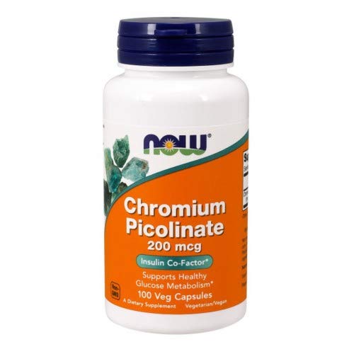 NOW Foods cromo-picolinato 200 mcg, frasco claro con etiqueta legible