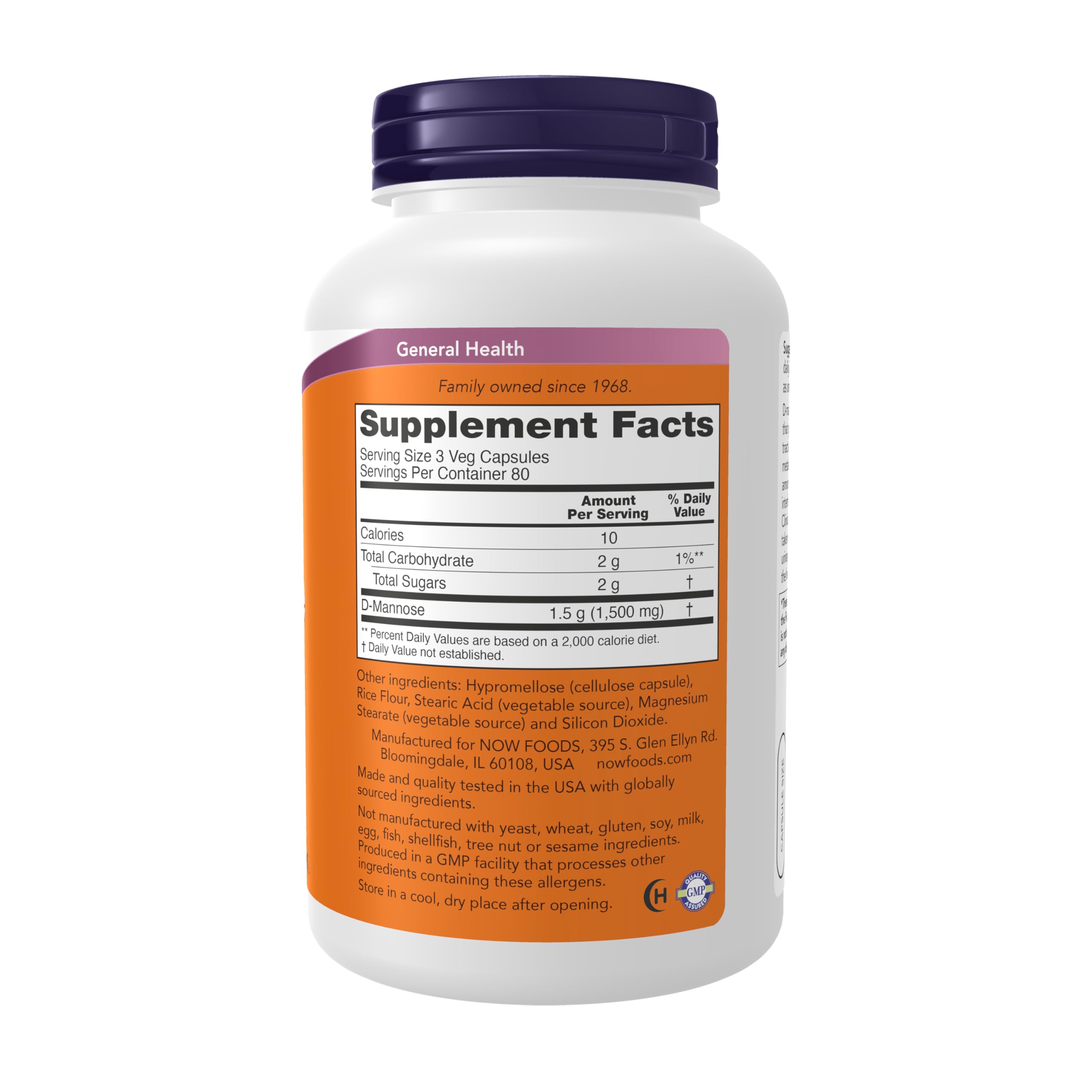 NOW Foods D-Mannose, cápsulas vegetales, dosis diaria fácil de incorporar.