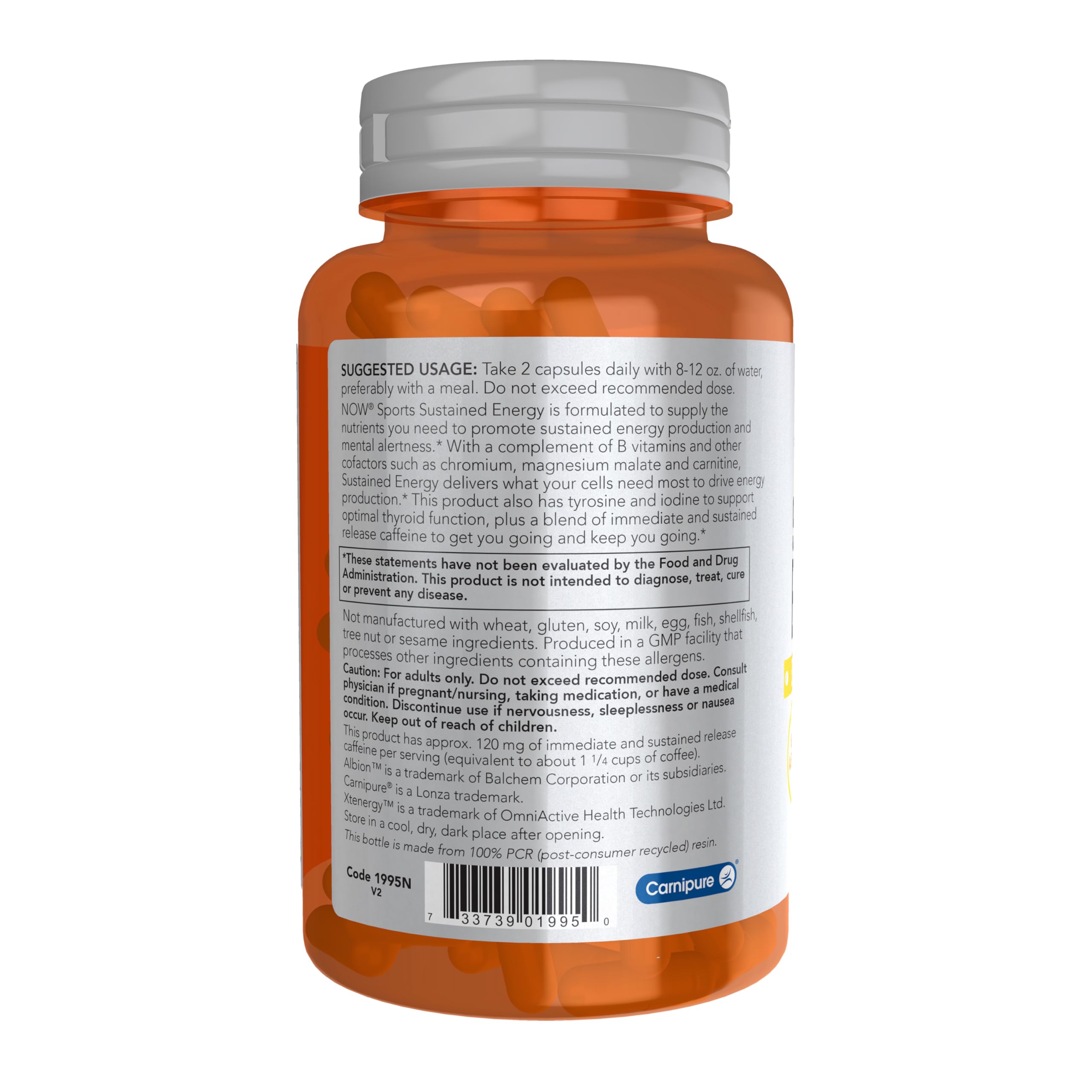NOW Foods Sports: cafeína de liberación rápida y sostenida para más energía