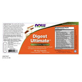 NOW Foods Digest Ultimate: etiqueta detallada con enzimas clave y beneficios digestivos.