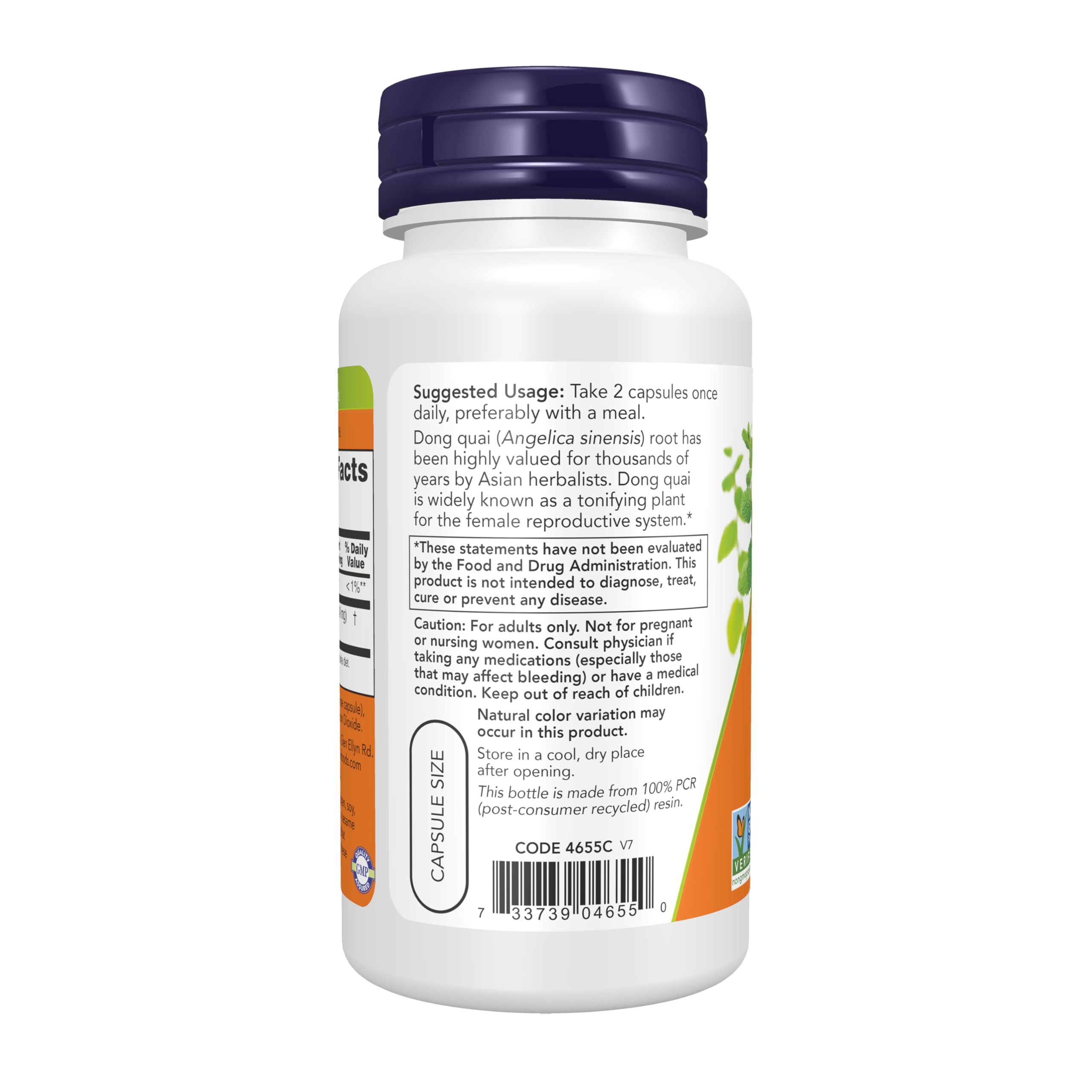 NOW Foods Dong Quai 520 mg, cápsulas en caja, toma diaria fácil para rutina de bienestar.
