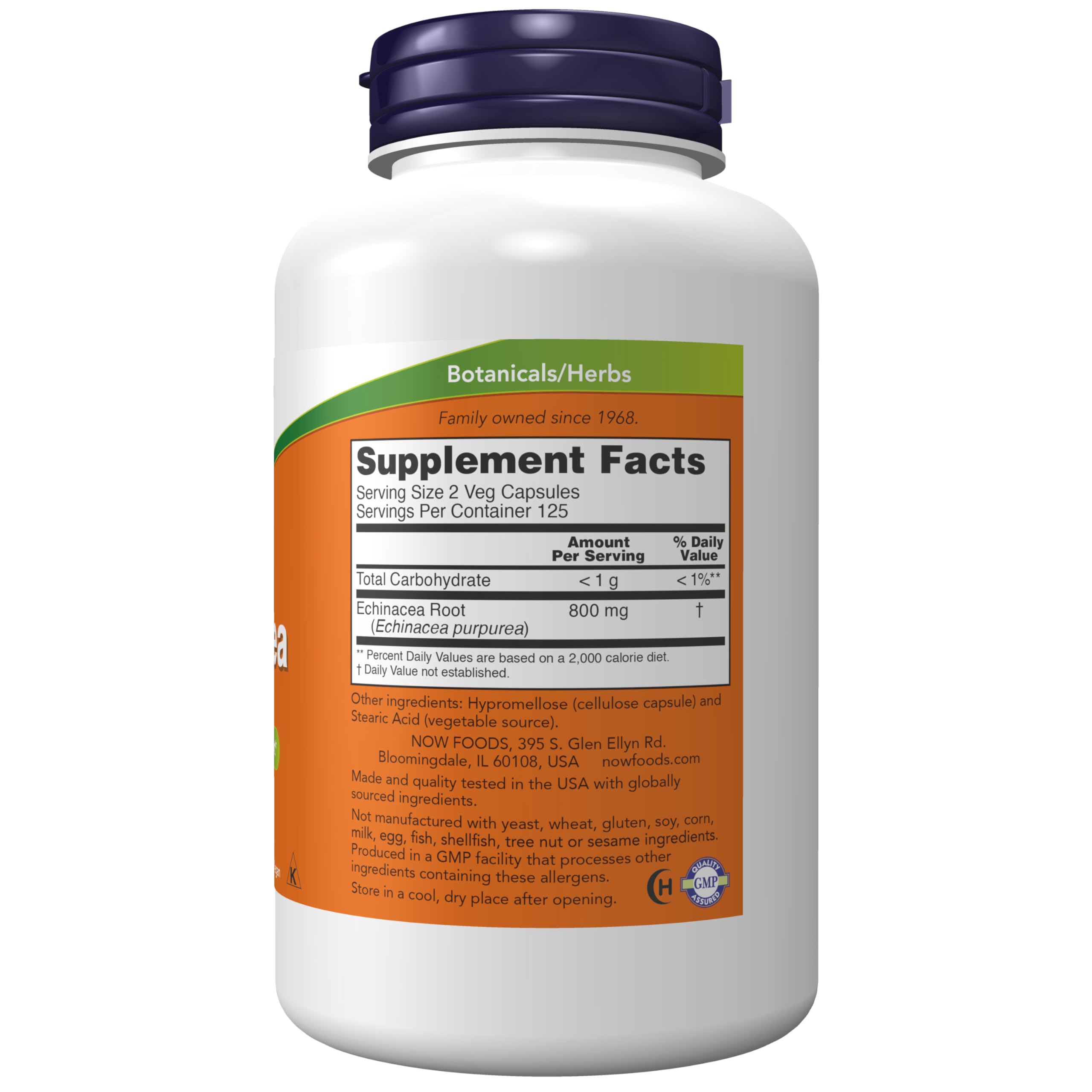 NOW Foods Echinacea raíz Purpurea, cápsulas veganas listas para uso diario.