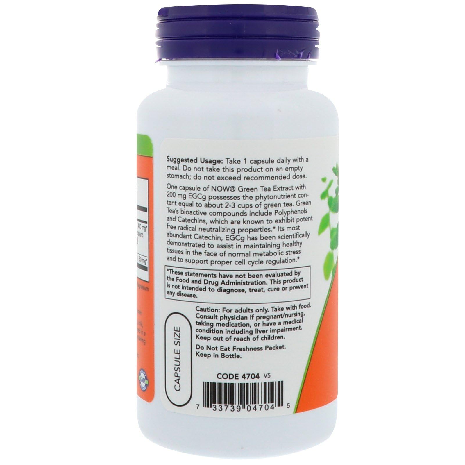 Envase de 90 cápsulas NOW Foods EGCG 400 mg para hábitos saludables.