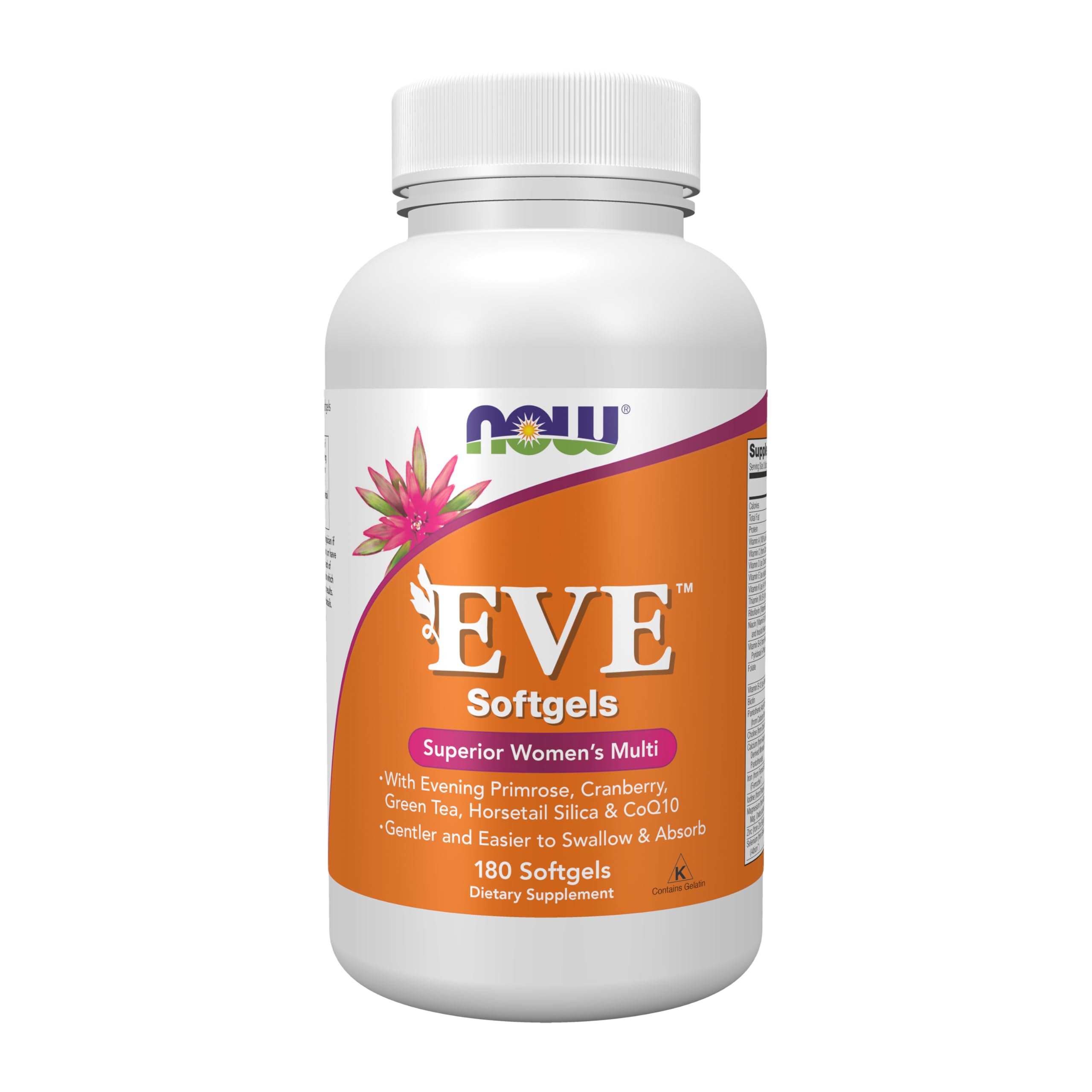NOW Foods Eve multivitamina, botella de cápsulas suaves para apoyo diario de energía.
