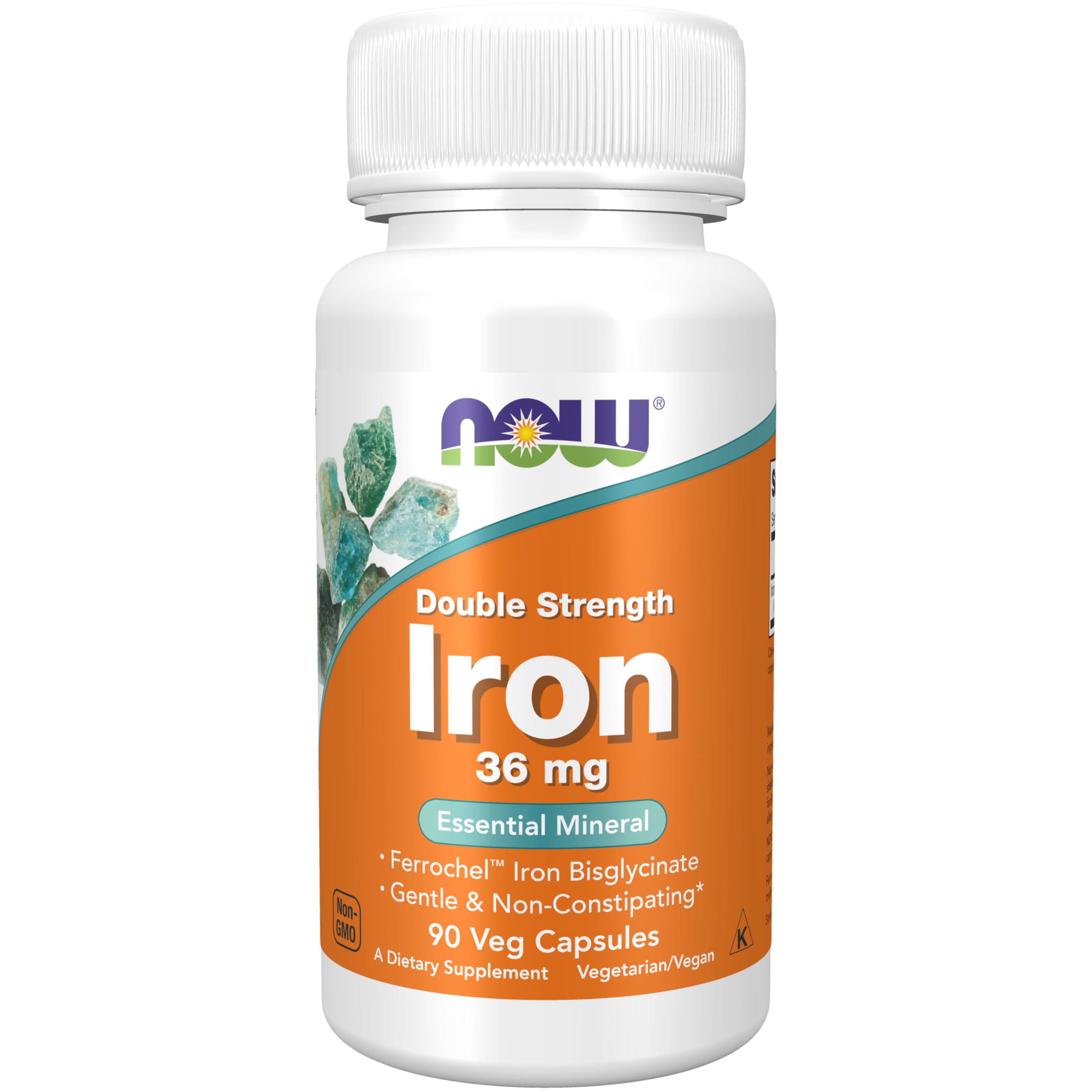 NOW Foods Ferrochel Iron Bisglycinate, botella: absorción suave para energía diaria.