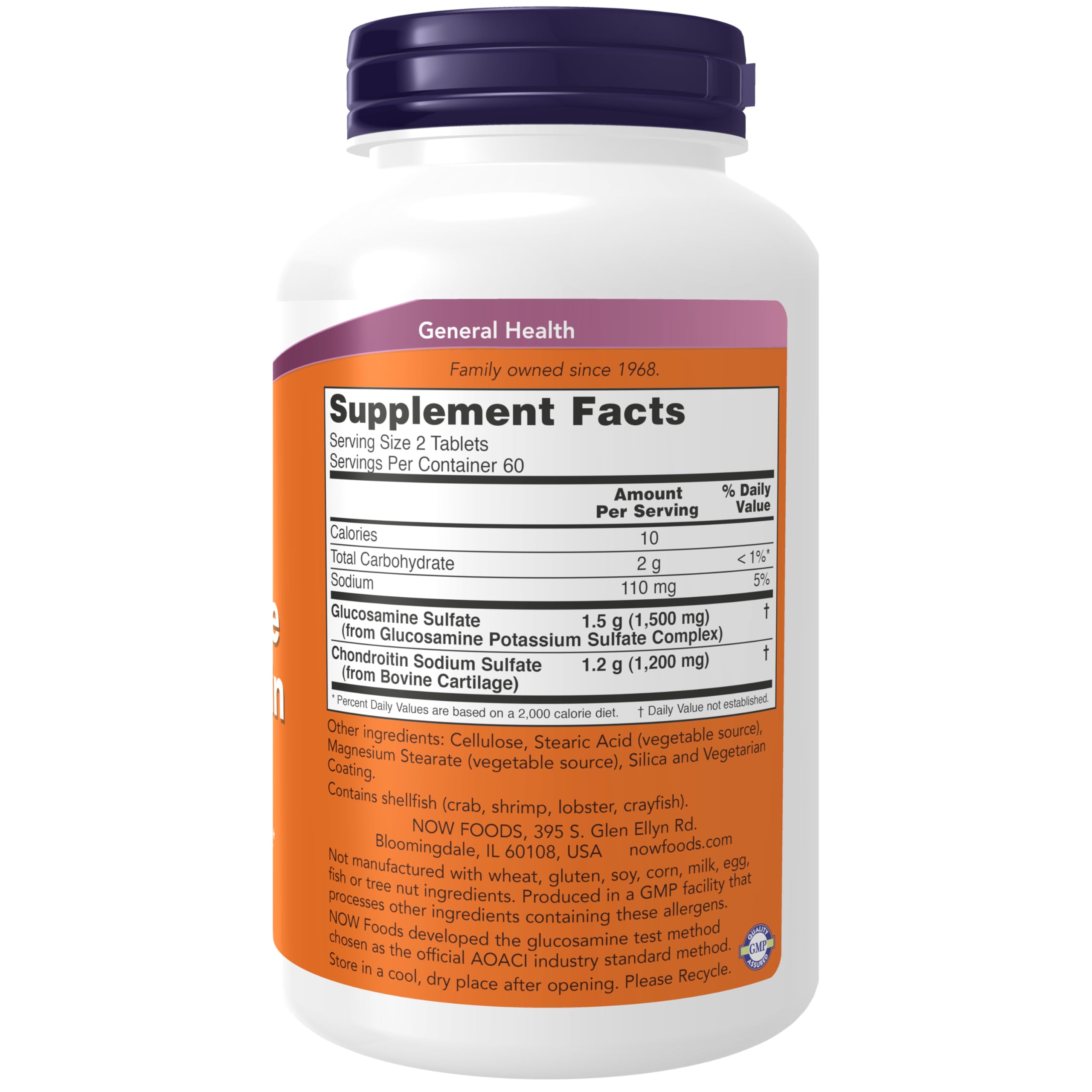 NOW Foods frasco de tabletas glucosamina y condroitina para soporte articular