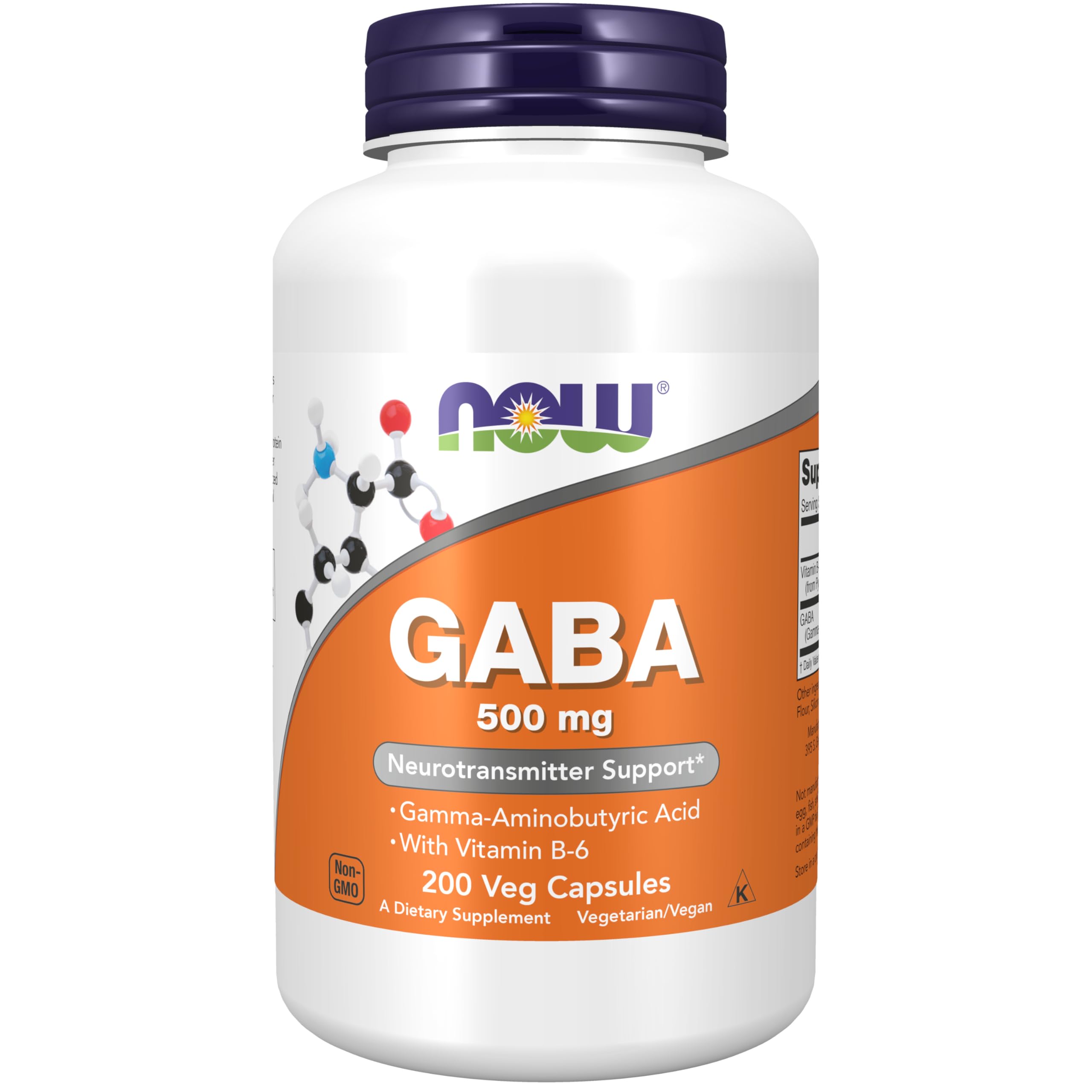 Botella NOW GABA 500 mg con cápsulas vegetales para relajación suave