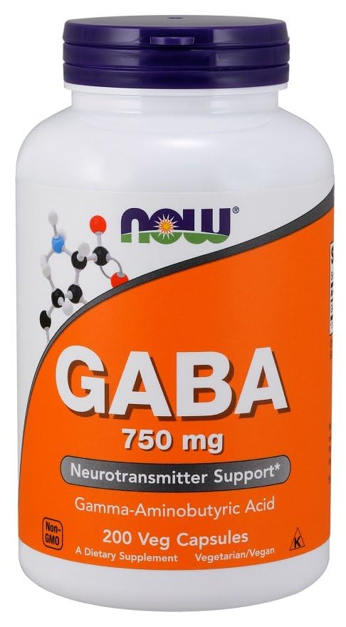 NOW Foods GABA 750 mg, empaque en EE.UU. con trayectoria familiar.