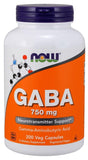 NOW Foods GABA 750 mg, empaque en EE.UU. con trayectoria familiar.