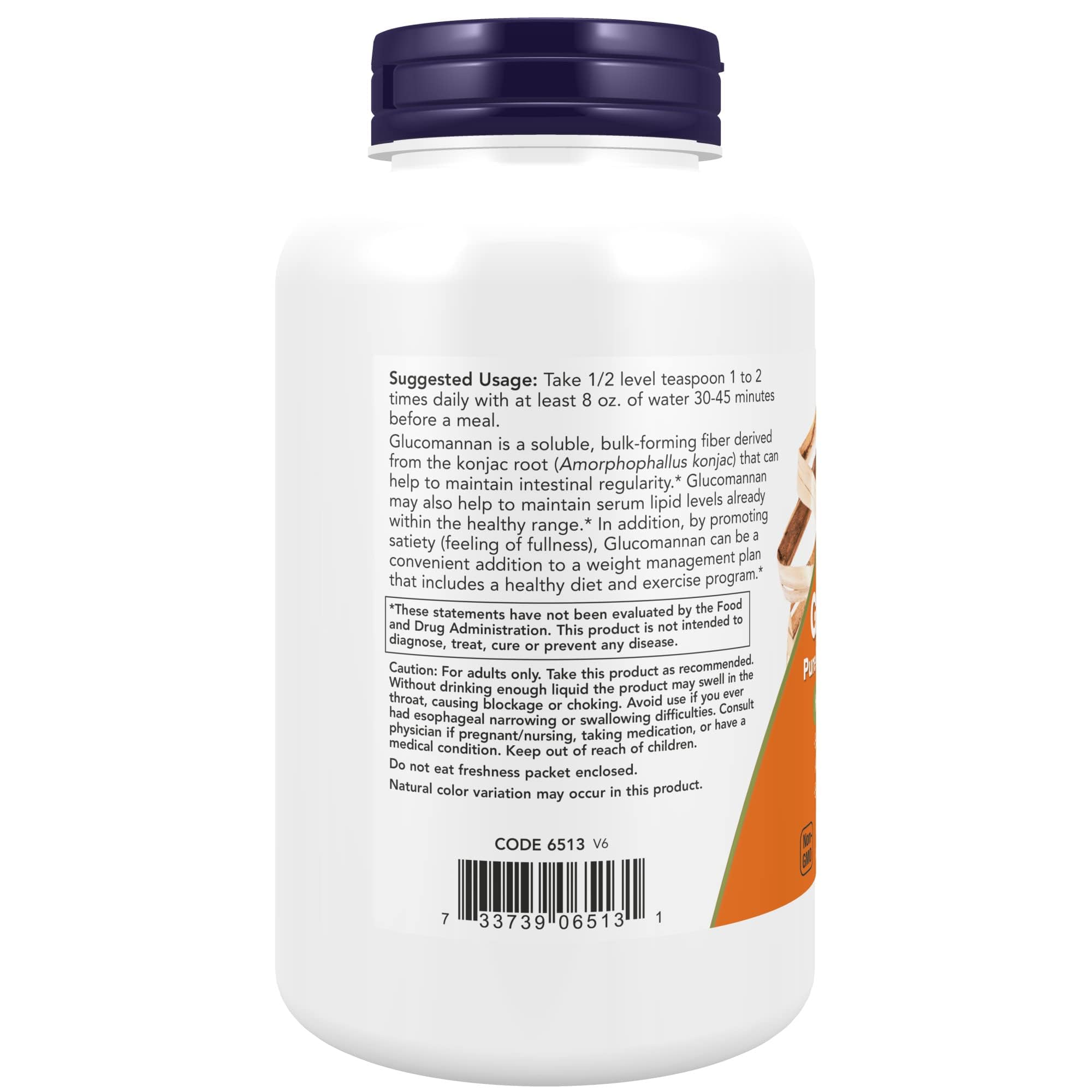 NOW Foods glucomanano frasco con etiqueta no-GMO certificada